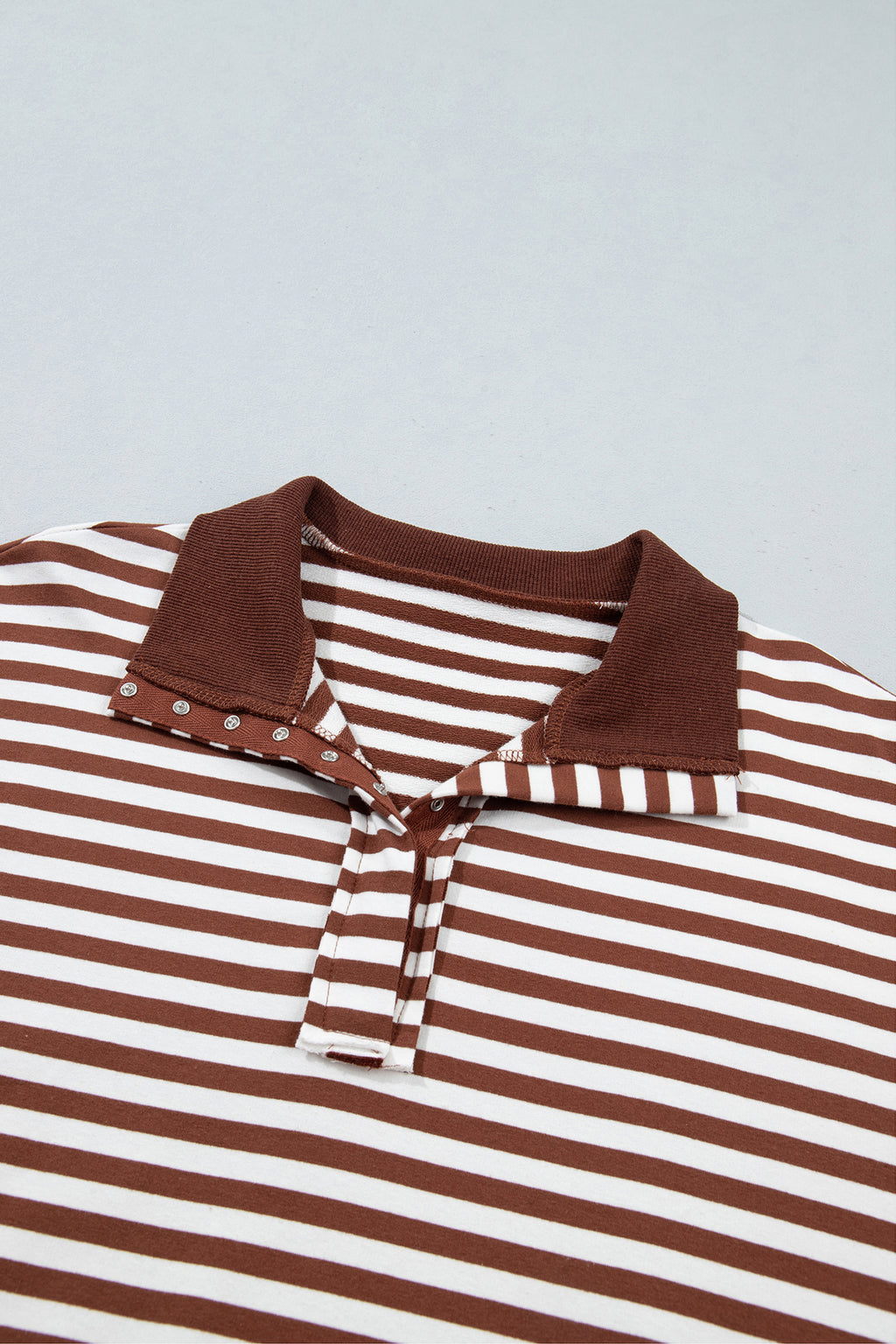 Brown Stripe Color Block Trim Raw Seam Split Hem Loose Pullover Sweatshirt