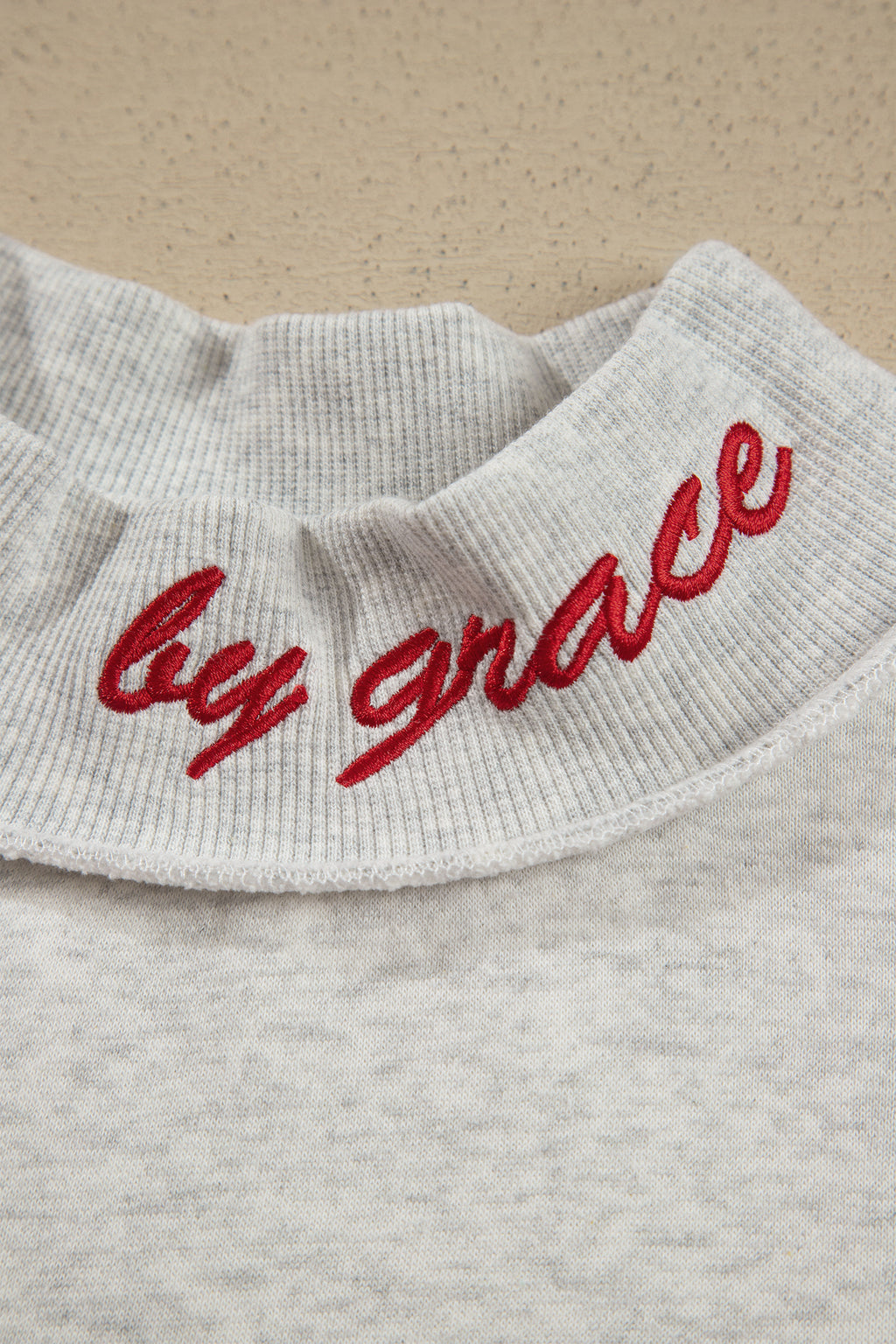 Fiery Red Saved By Grace Embroidered Detail Letter Graphic High Neck Sweatshirt