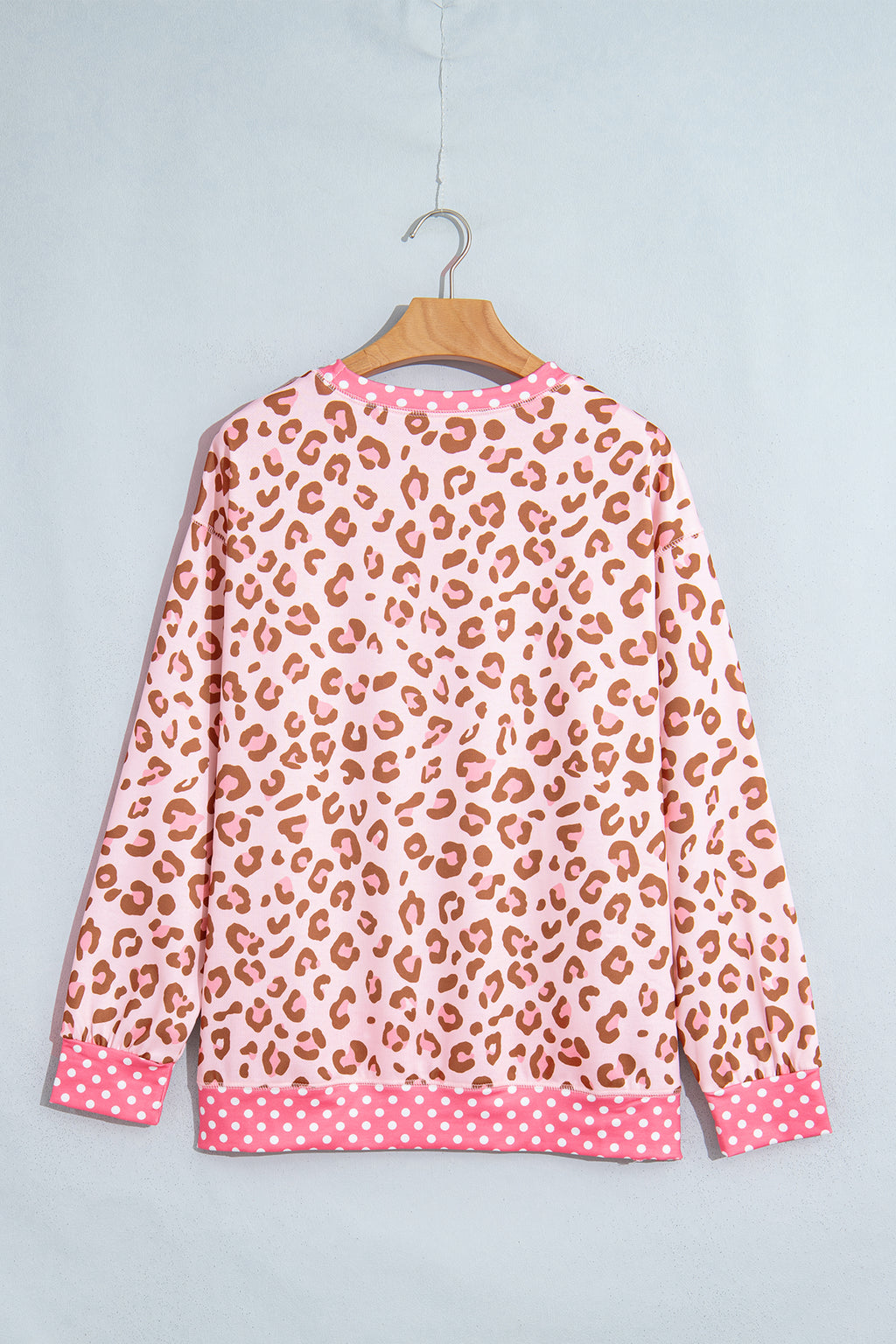 Brown Leopard Polka Dot Colorblock Trim Long Sleeve Top