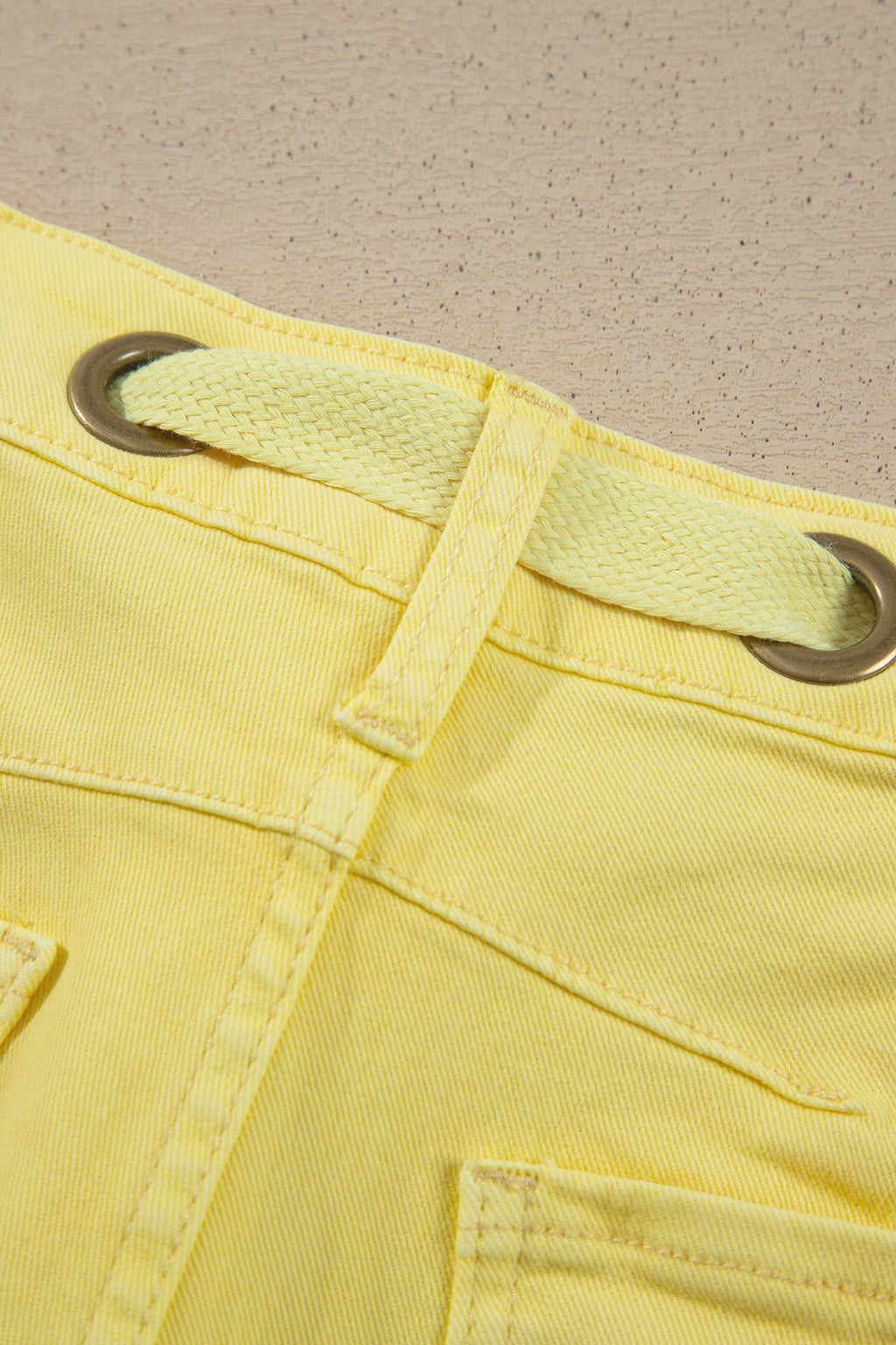 Light Pink Solid Color Grommet Detail Knot Waist Barrel Jeans