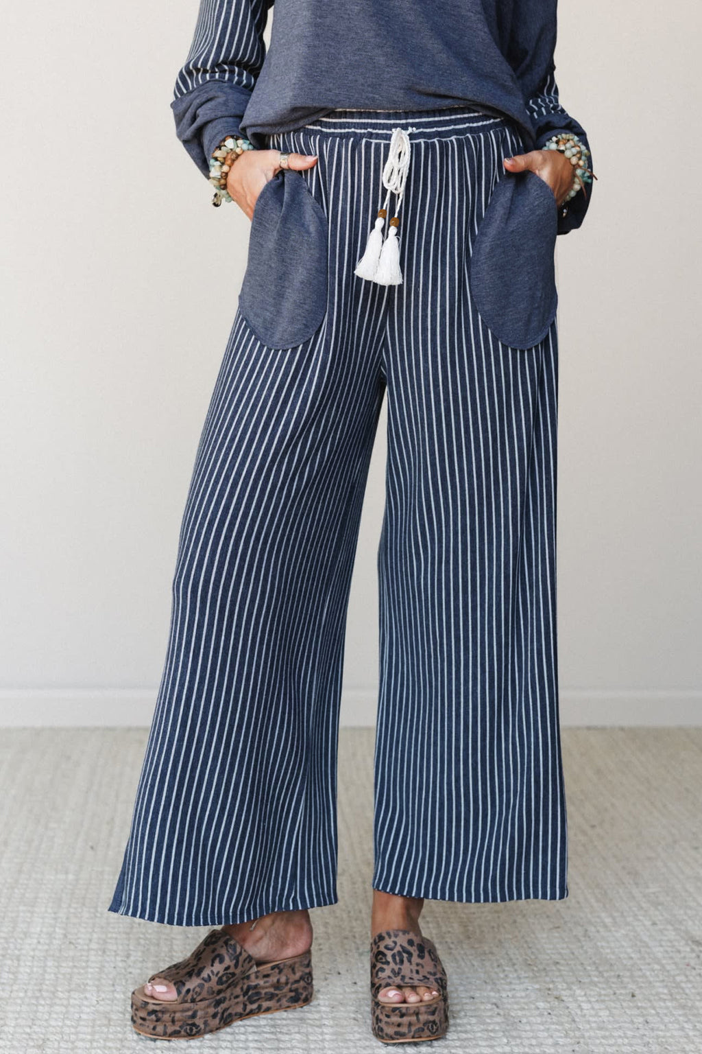 Real Teal Raw Seam Patchwork Long Sleeve Top Pocket Casual Pants 2pcs Set
