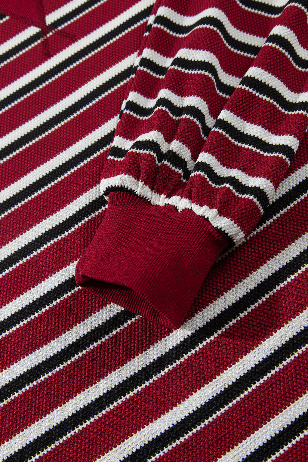 Red Stripe Dropped Shoulder Long Puff Sleeve Top