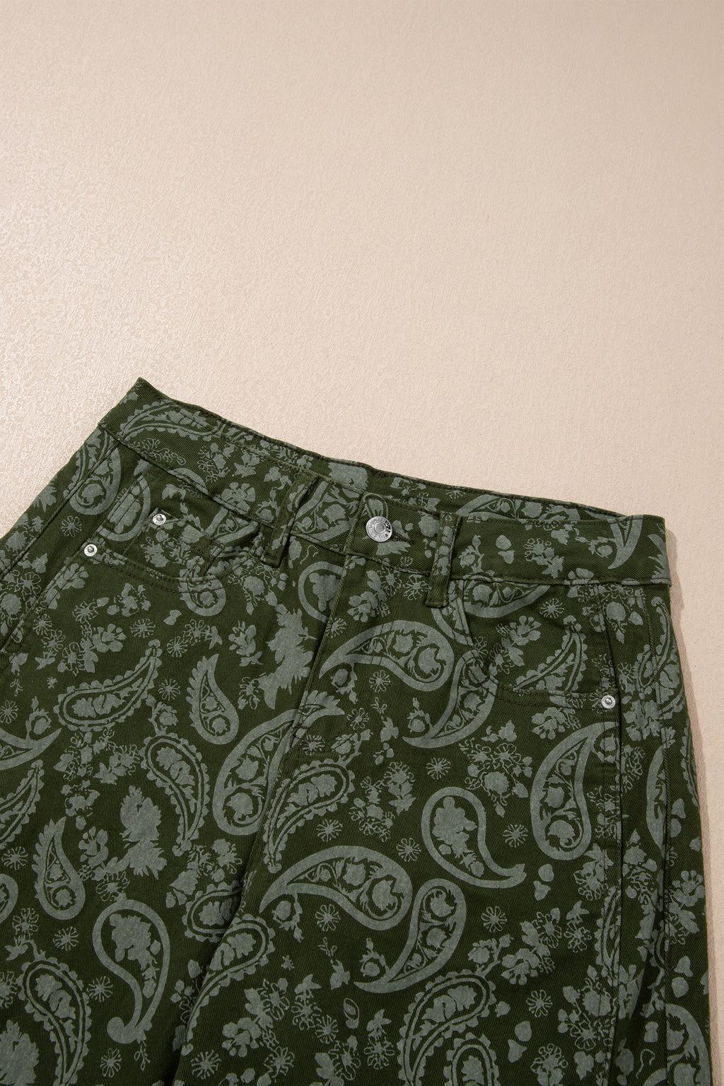 Green Paisley Print Harem Denim Pants