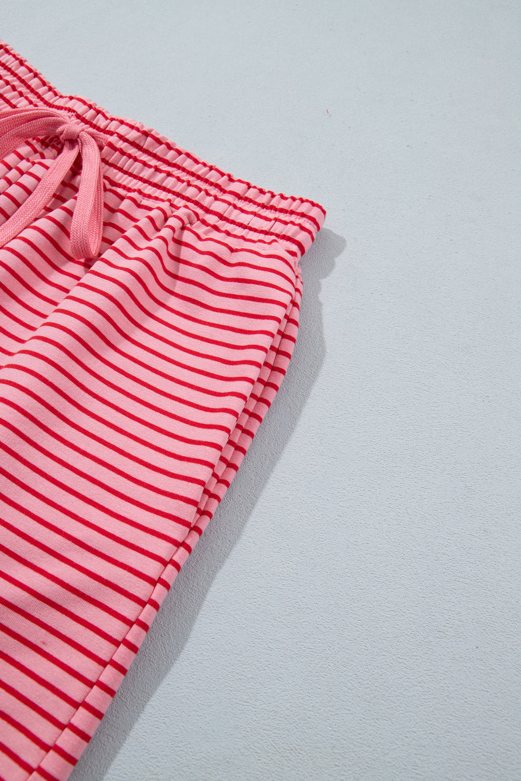 Blue Stripe Ribbed Patchwork Mock Neck Baggy Pullover Matching Shorts Set