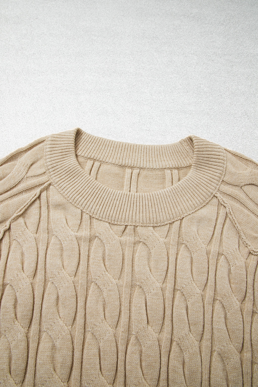 Parchment Oversized Cable Knit Long Sleeve Round Neck Tunic Length Plus Size Sweater
