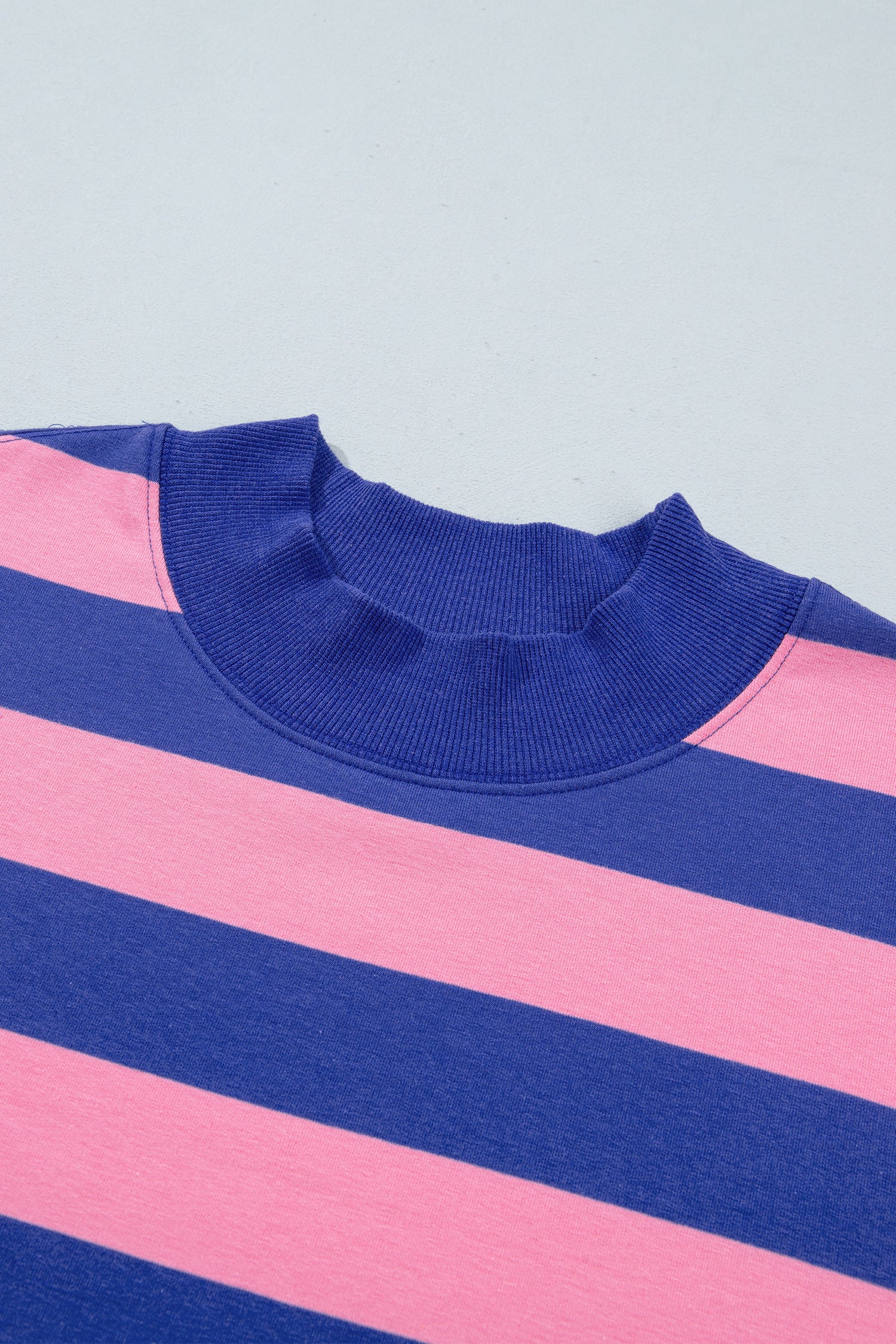 Brown Stripe Colorblock Mock Neck Relaxed Sweatshirt