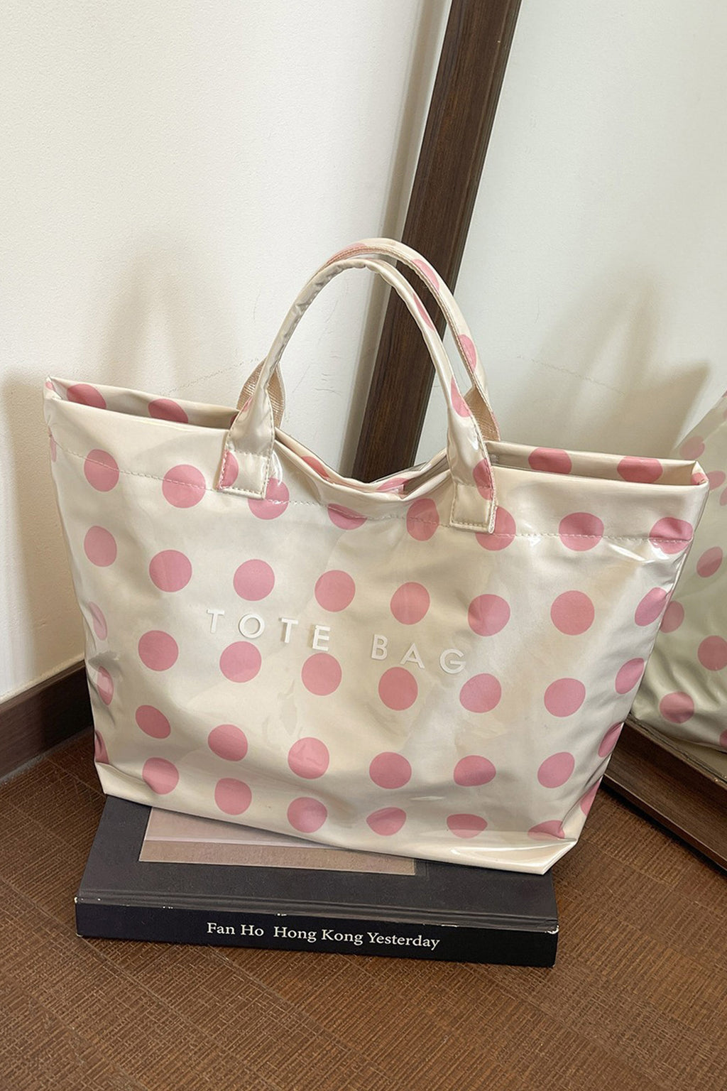 Dark Blue Polka Dot Durable Waterproof PVC Tote Bag