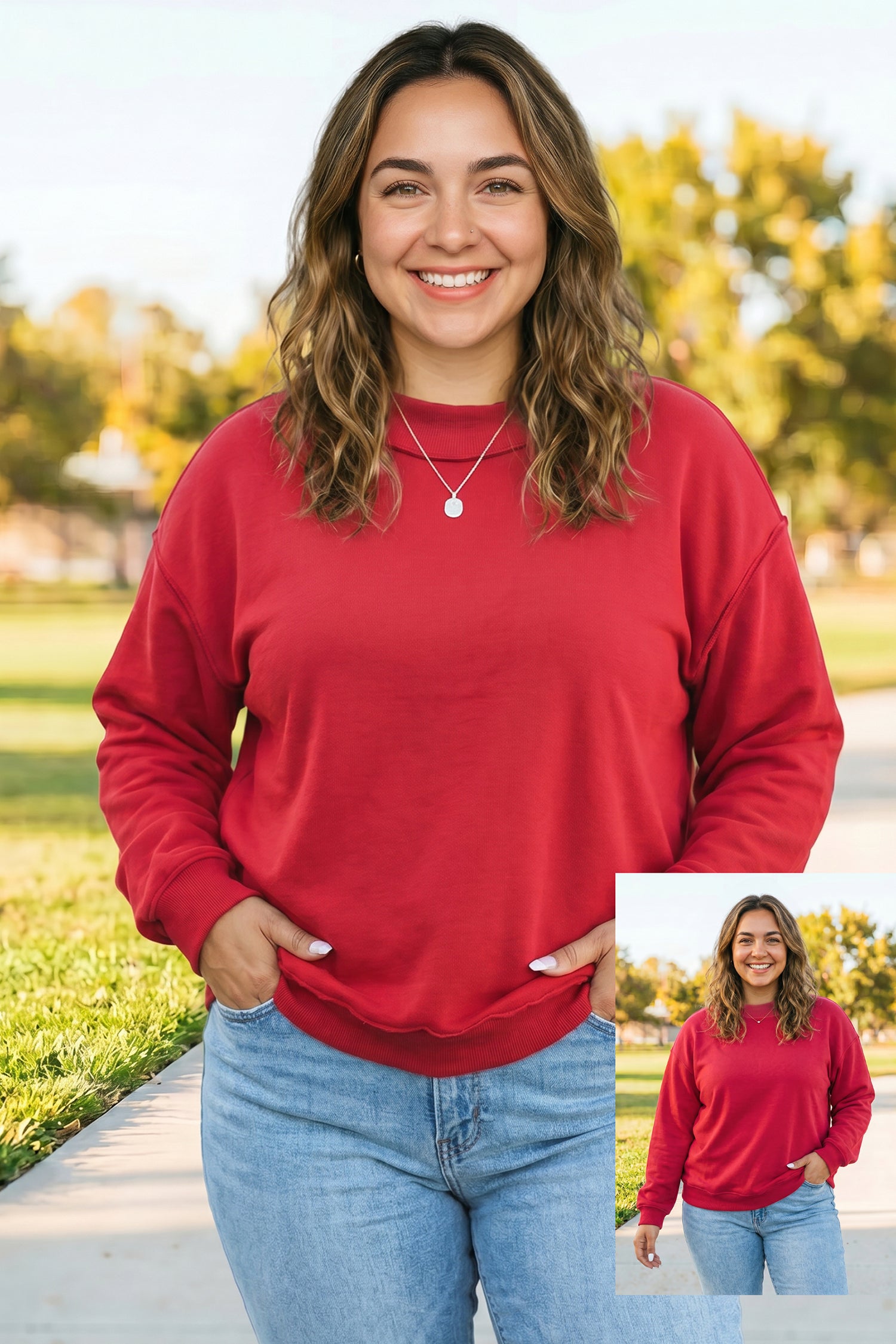 Bright Pink Exposed Seam Detail Reversible Double Wear Plus Size Sweatshirt