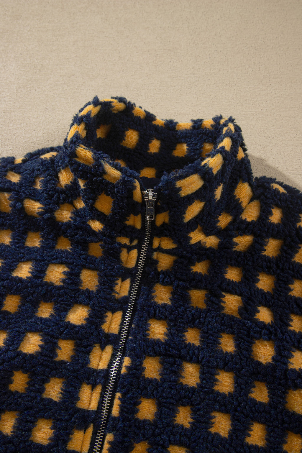 Blue Plaid Sherpa Fleece Zip Up Jacket