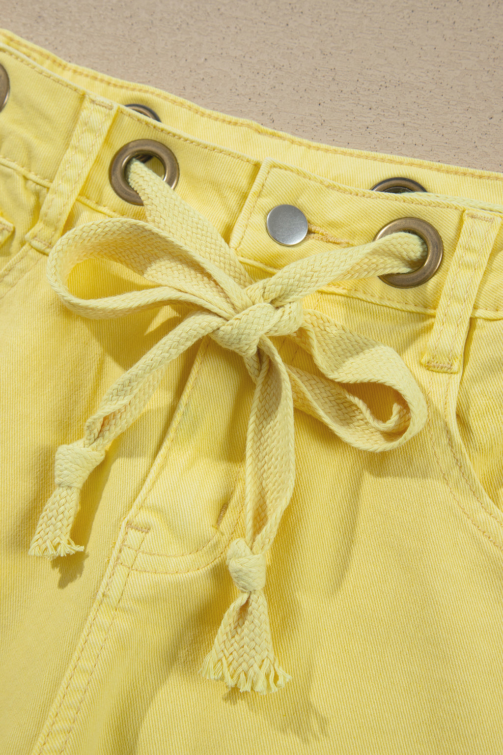 Light Pink Solid Color Grommet Detail Knot Waist Barrel Jeans