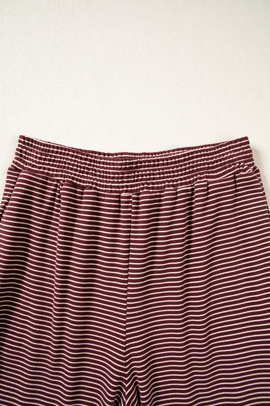Brown Stripe Contrast Trim Round Neck Oversize Long Sleeve Top 2pcs Pant Set