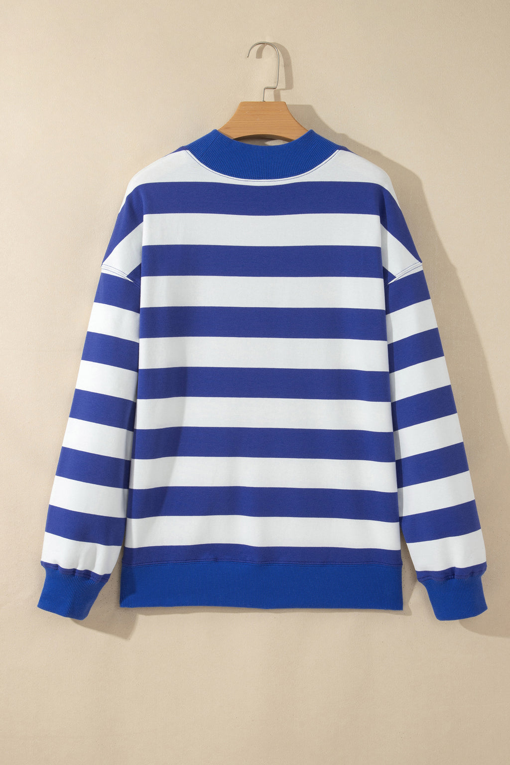 Brown Stripe Colorblock Mock Neck Relaxed Sweatshirt