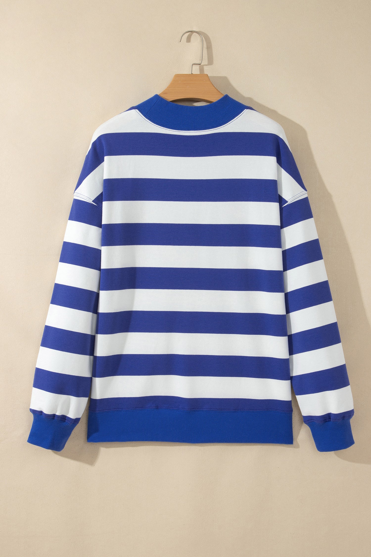 Brown Stripe Colorblock Mock Neck Relaxed Sweatshirt