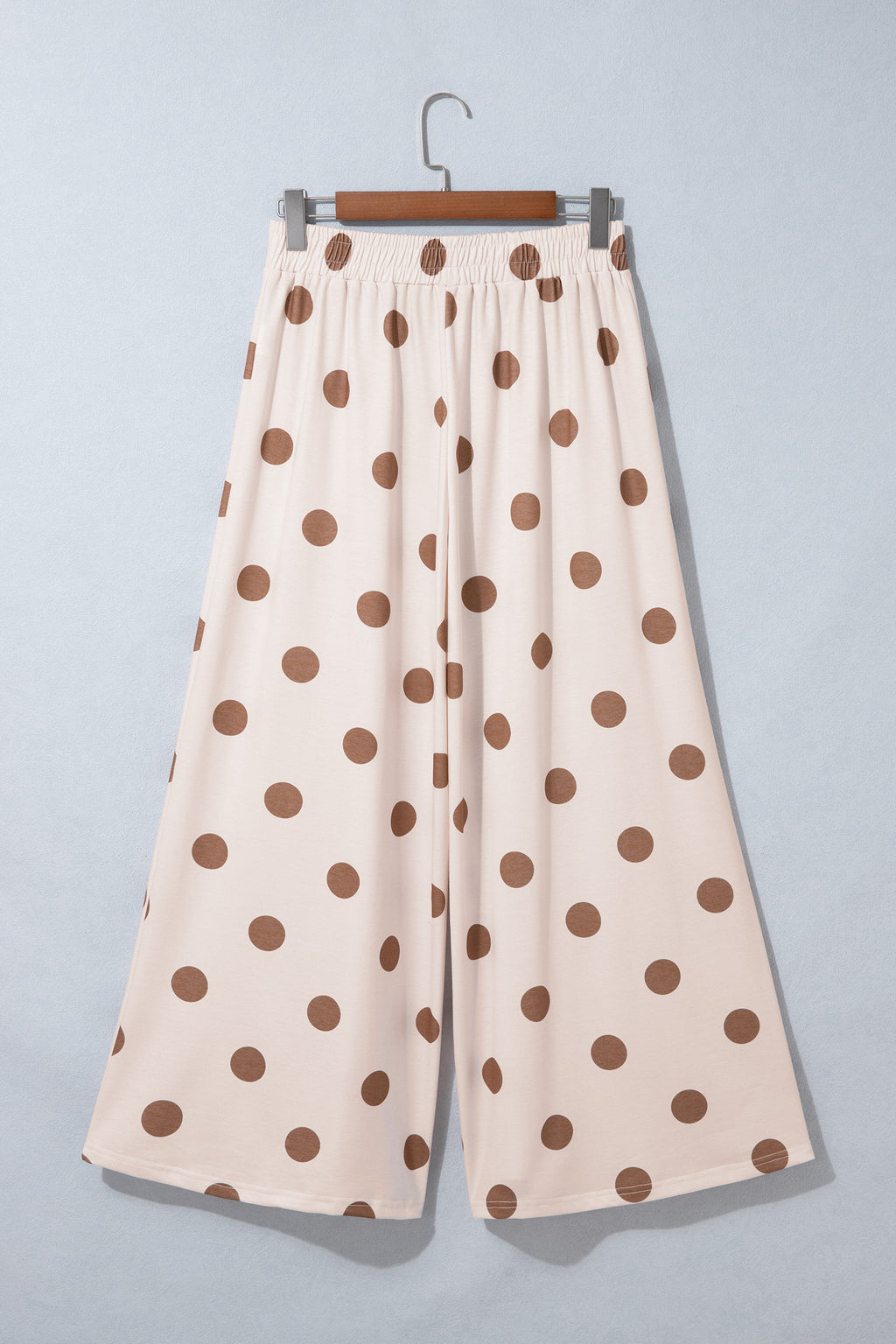 Khaki Polka Dot Wide Leg Elastic Waist Casual Pants
