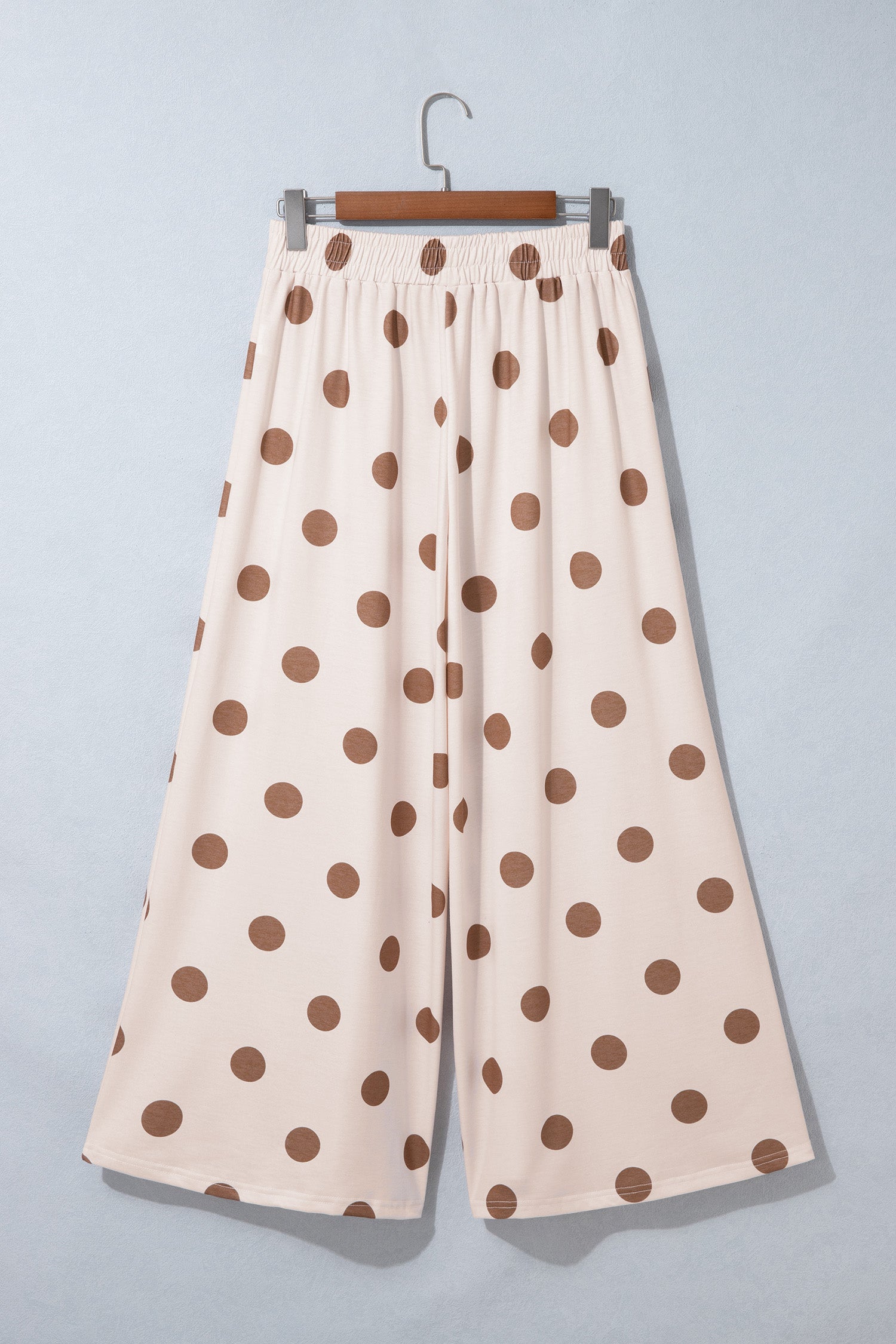 Khaki Polka Dot Wide Leg Elastic Waist Casual Pants