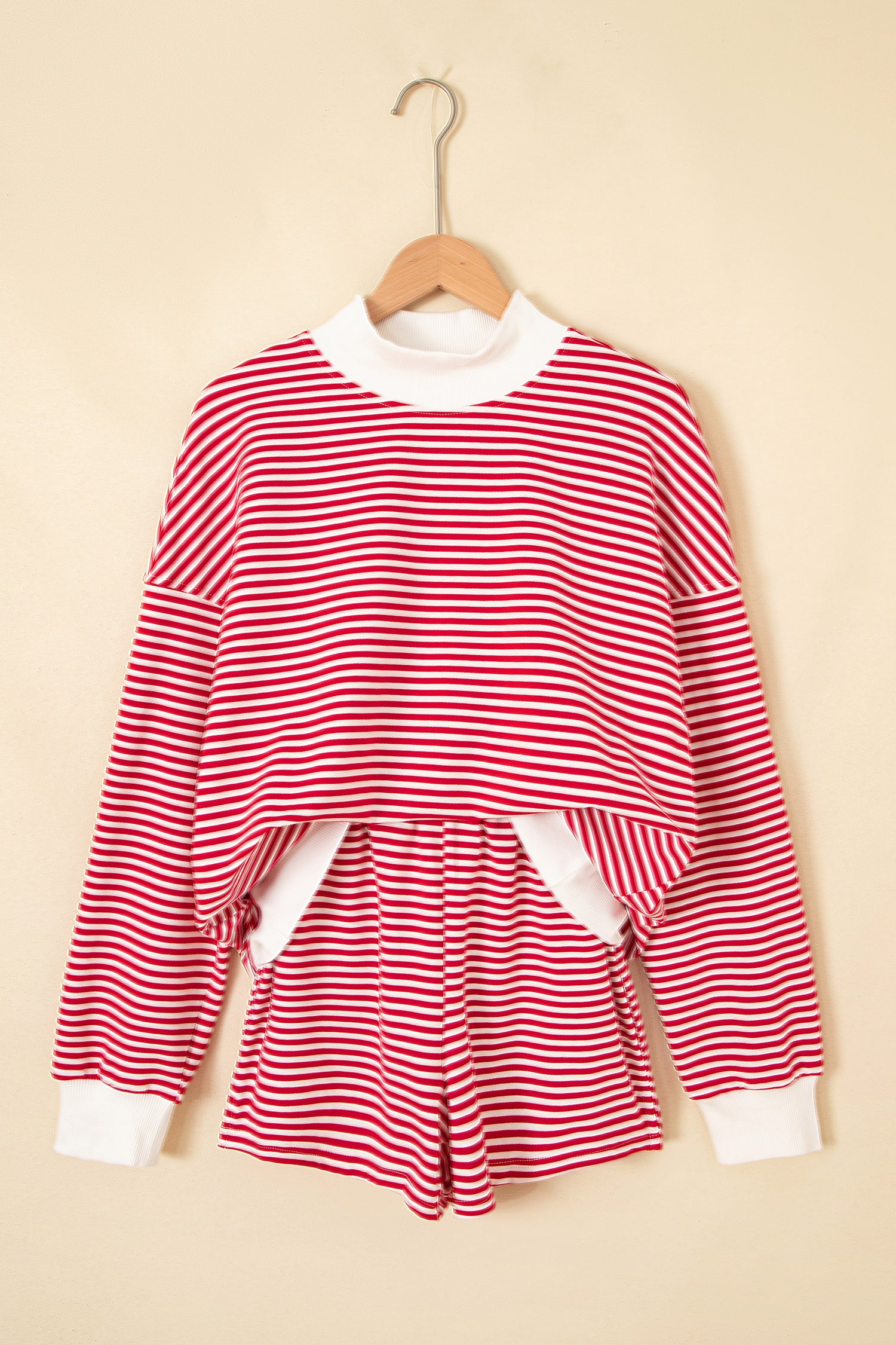 Green Stripe Oversize Mock Neck Sweatshirt and Shorts Set