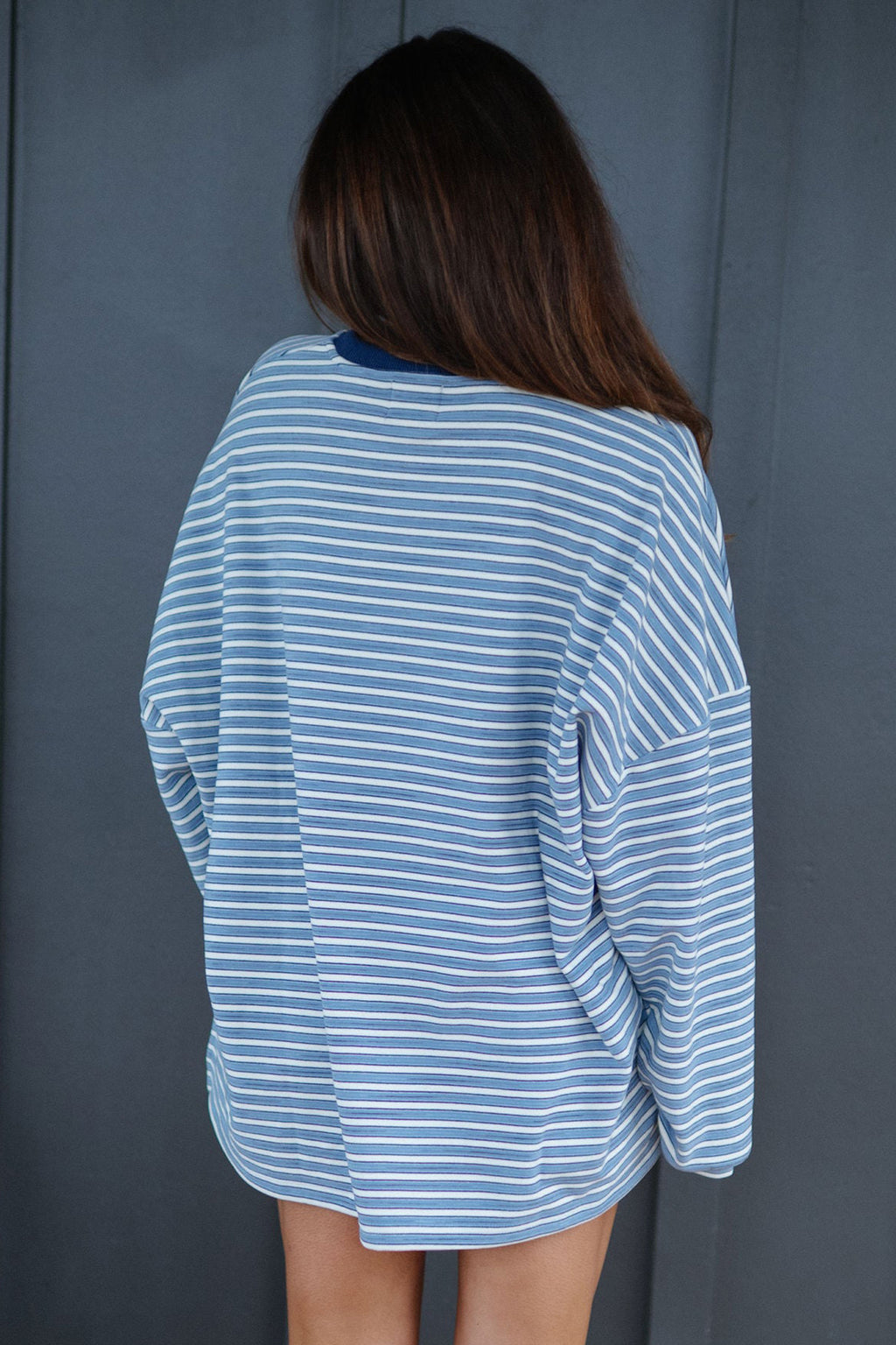 Brown Stripe Long Sleeve Oversized Top Pocketed Casual Shorts Two Piece Set