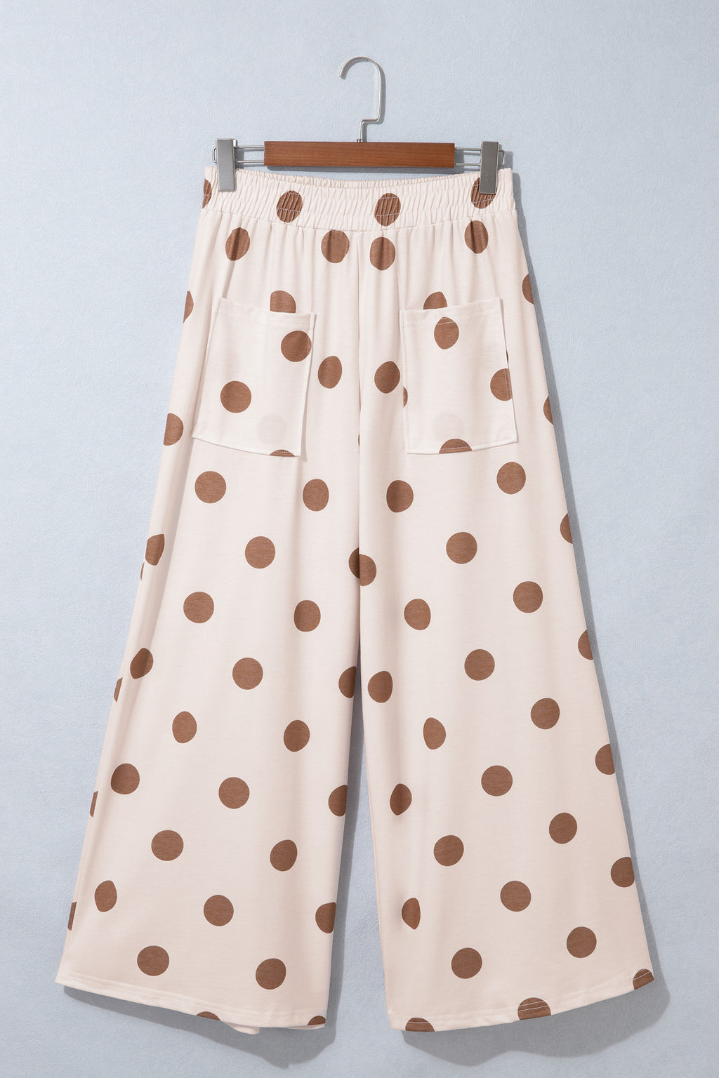Khaki Polka Dot Wide Leg Elastic Waist Casual Pants