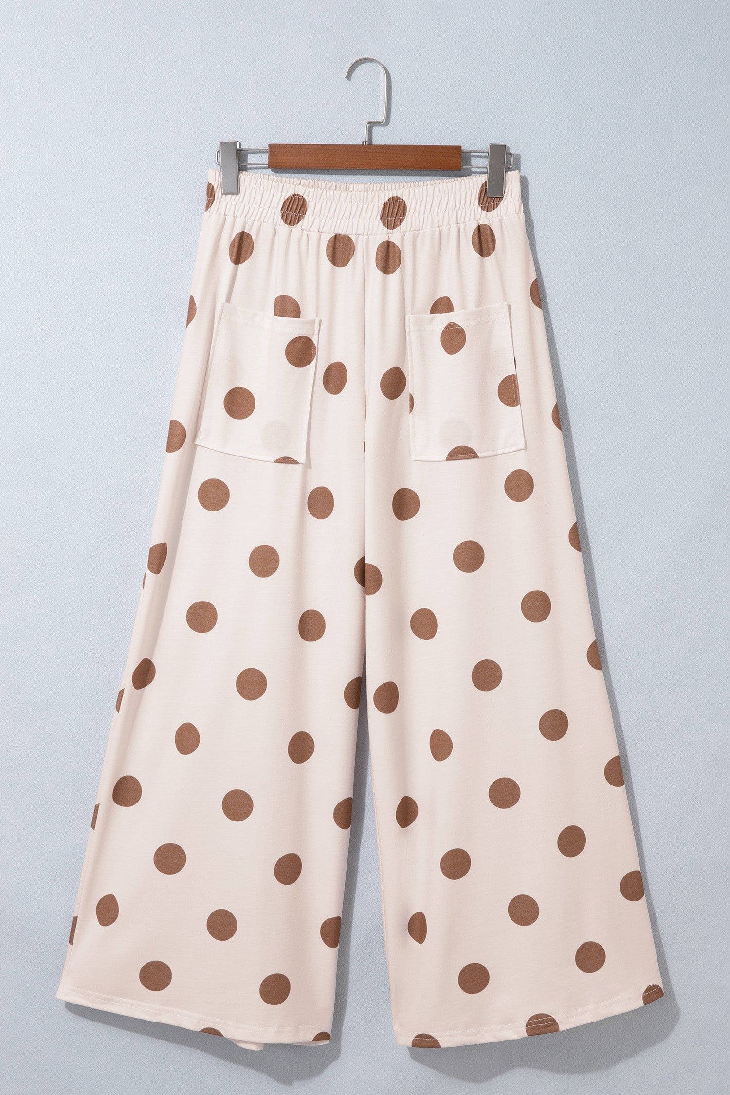 Khaki Polka Dot Wide Leg Elastic Waist Casual Pants