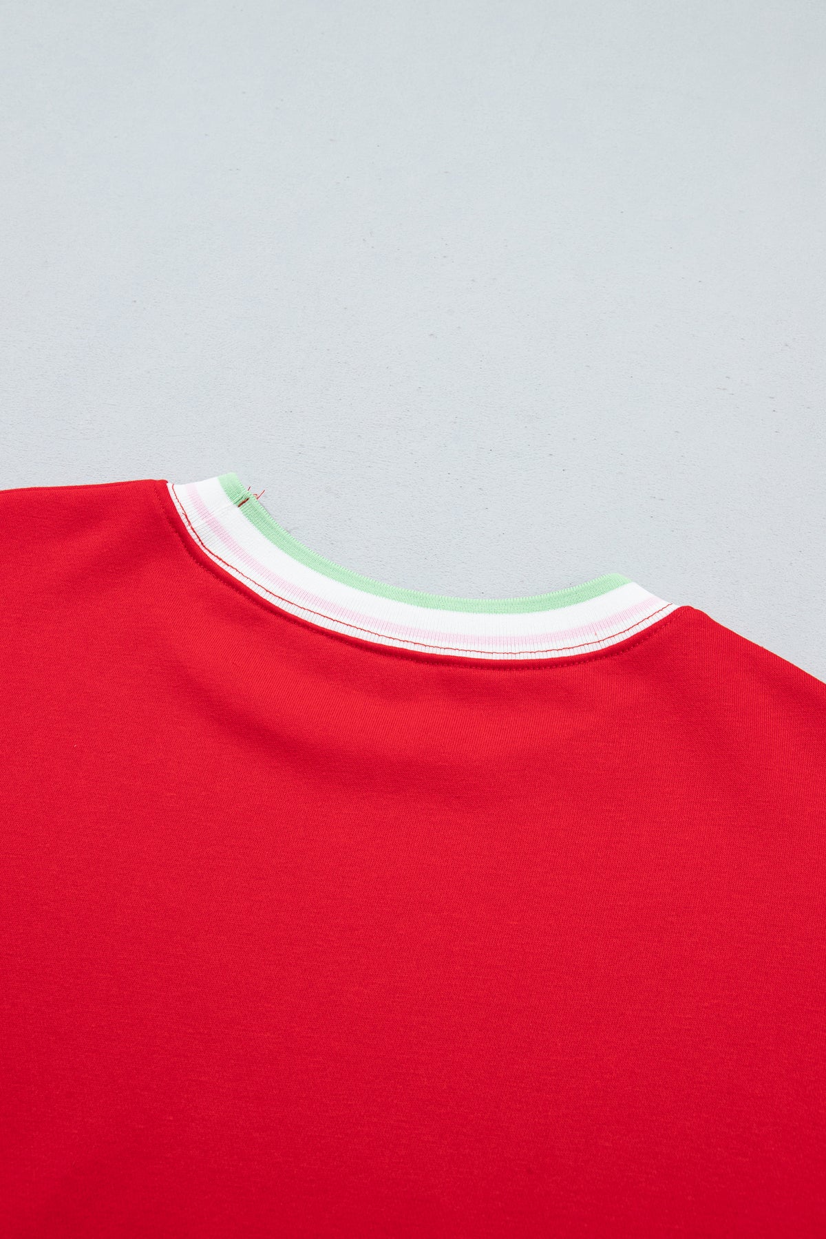Racing Red Contrast Striped Trim Baggy Pullover Sweatshirt