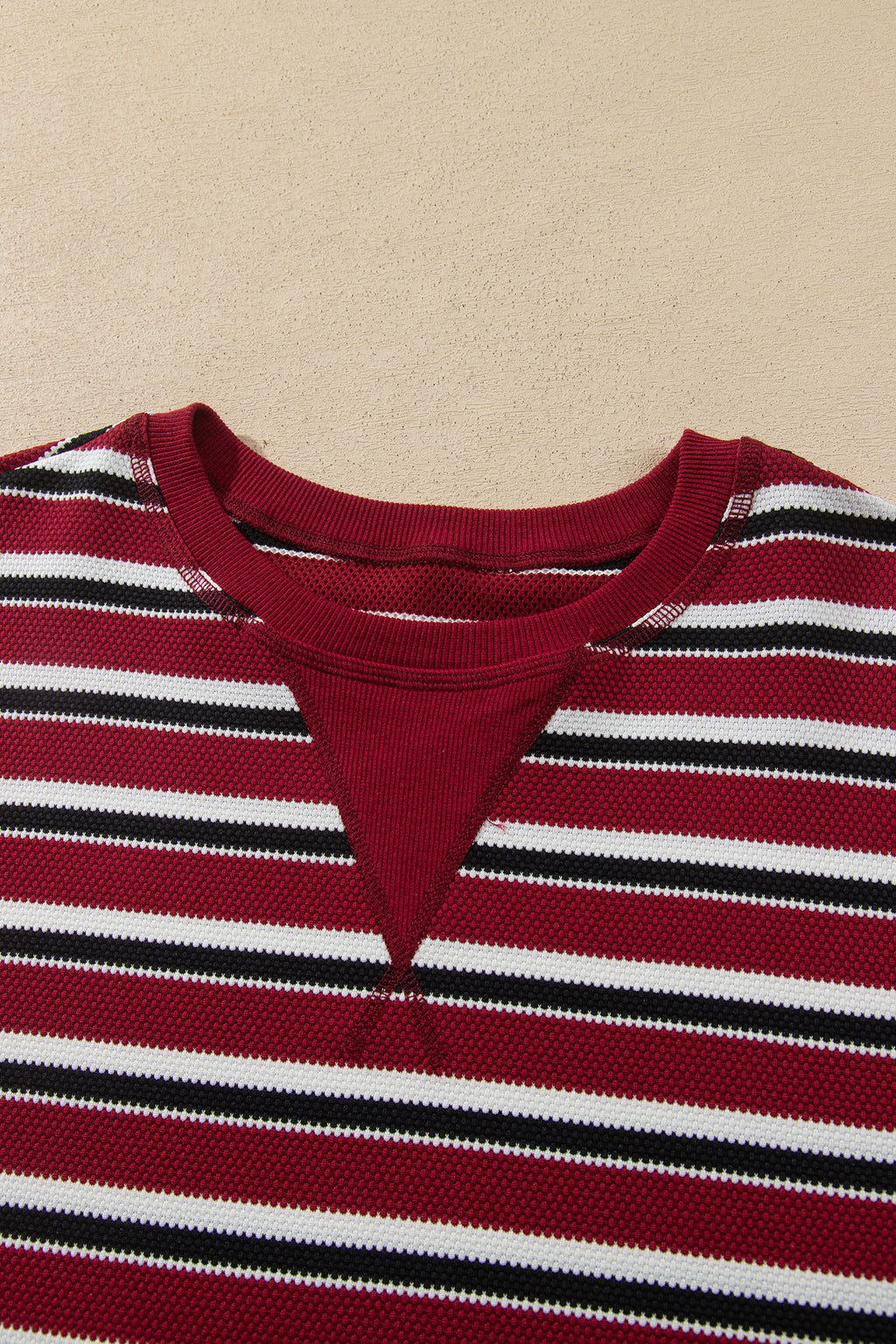 Red Stripe Dropped Shoulder Long Puff Sleeve Top