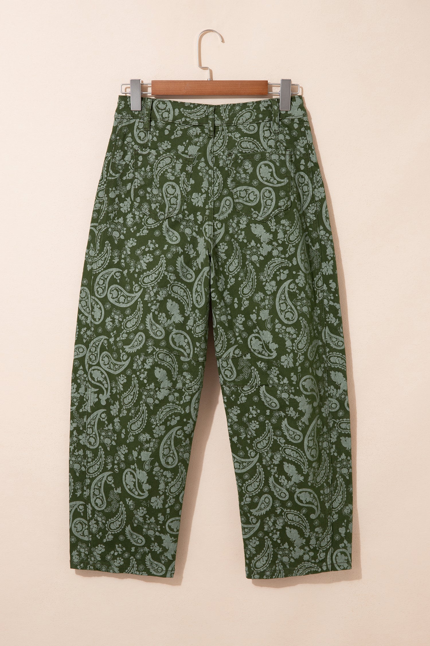 Green Paisley Print Harem Denim Pants