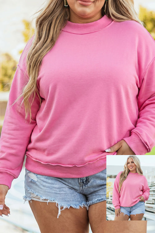 Bright Pink Exposed Seam Detail Reversible Double Wear Plus Size Sweatshirt