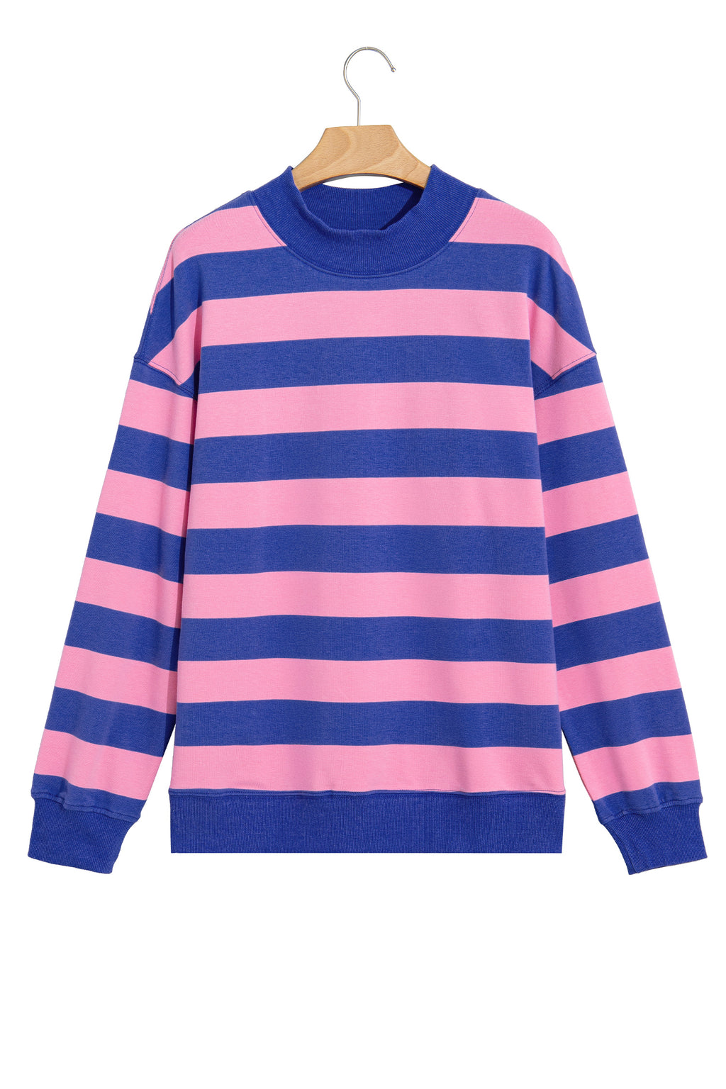 Brown Stripe Colorblock Mock Neck Relaxed Sweatshirt