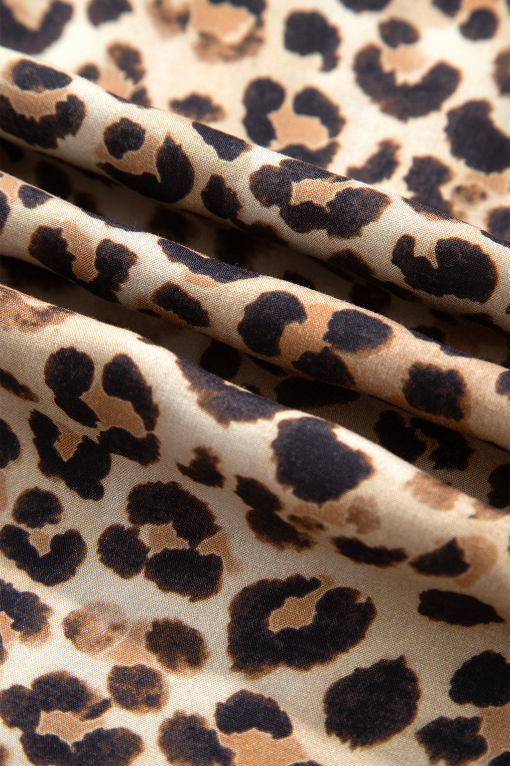 Brown Leopard Print V Neck Long Sleeve Gathered Waist Plus Size Dress