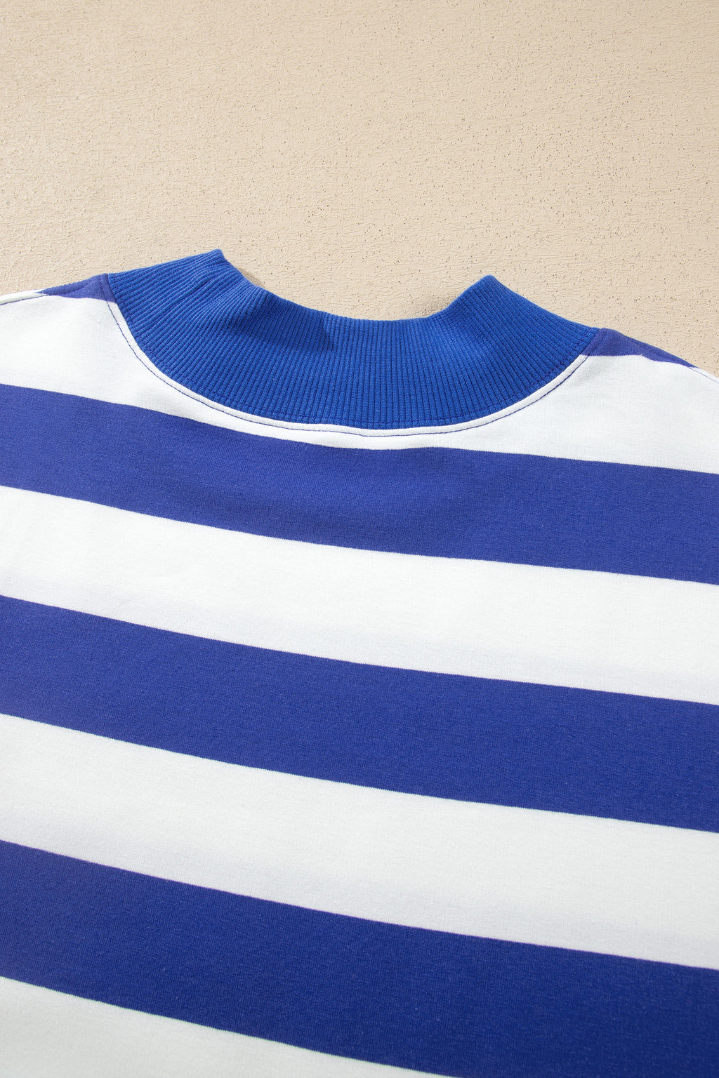 Brown Stripe Colorblock Mock Neck Relaxed Sweatshirt