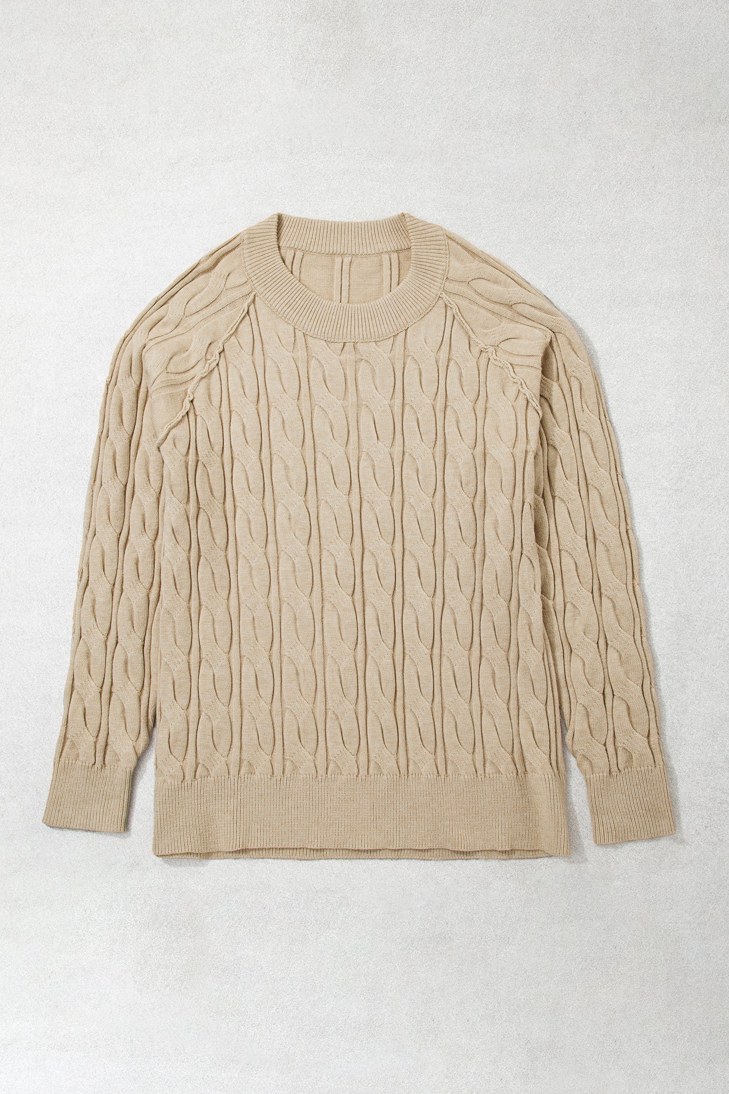 Parchment Oversized Cable Knit Long Sleeve Round Neck Tunic Length Plus Size Sweater