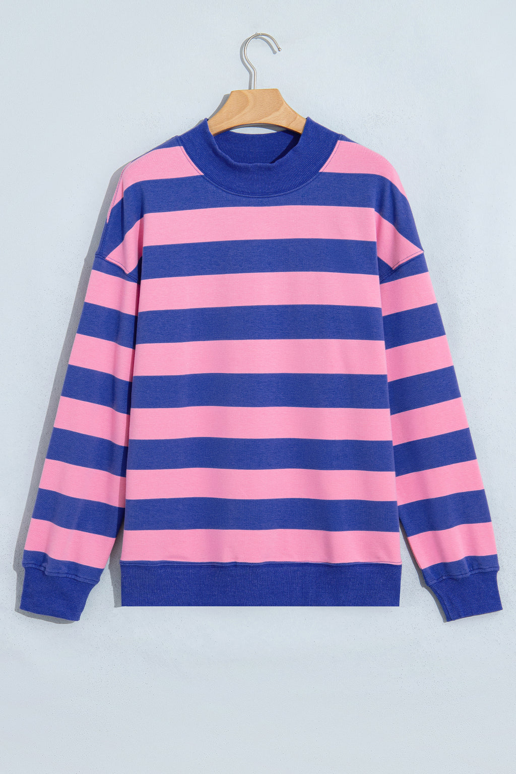 Brown Stripe Colorblock Mock Neck Relaxed Sweatshirt