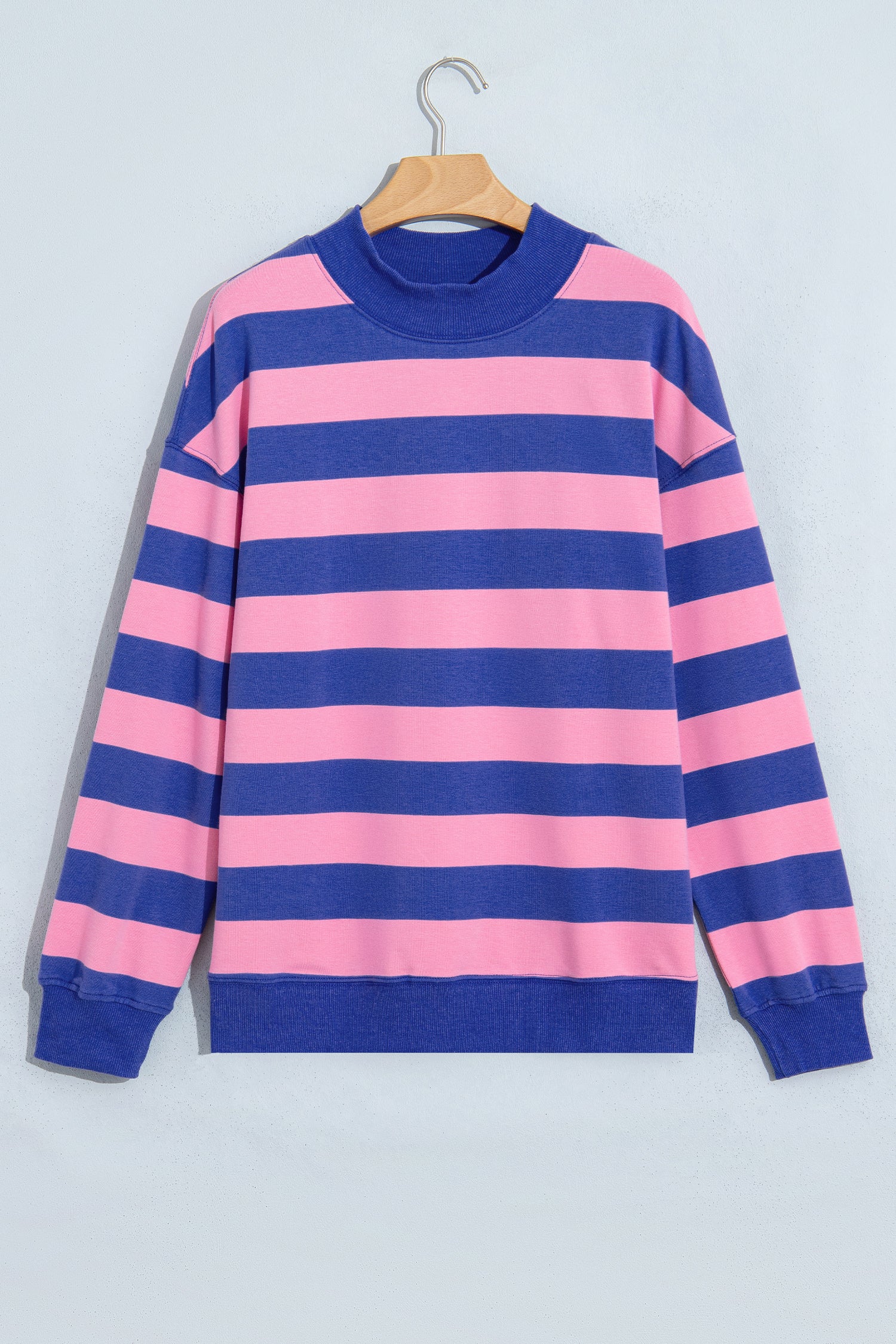Brown Stripe Colorblock Mock Neck Relaxed Sweatshirt