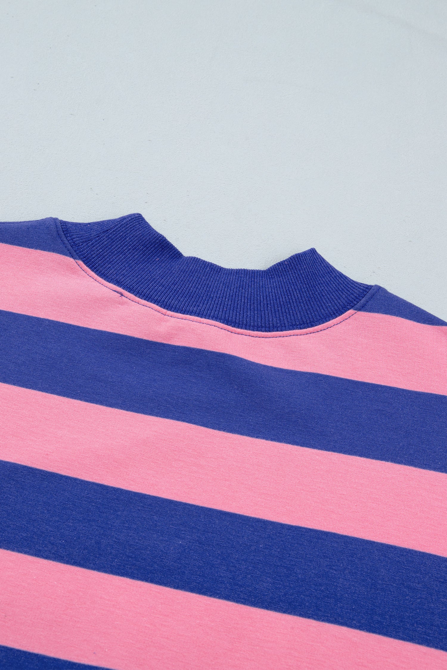 Brown Stripe Colorblock Mock Neck Relaxed Sweatshirt