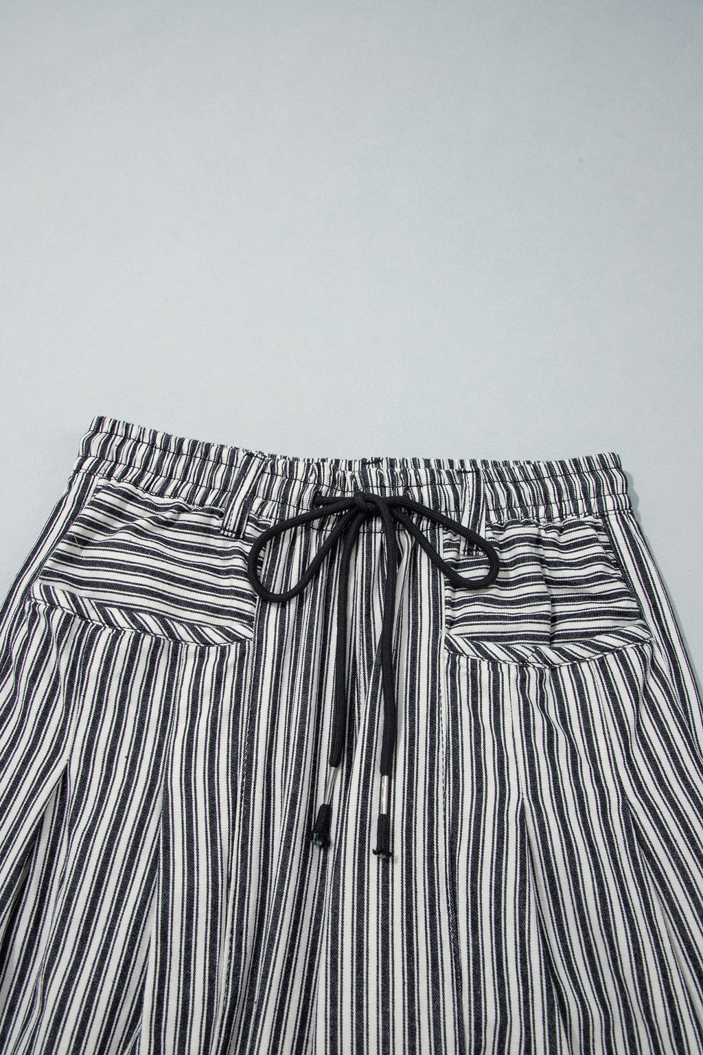Black Stripe Drawstring Casual Loose Pants