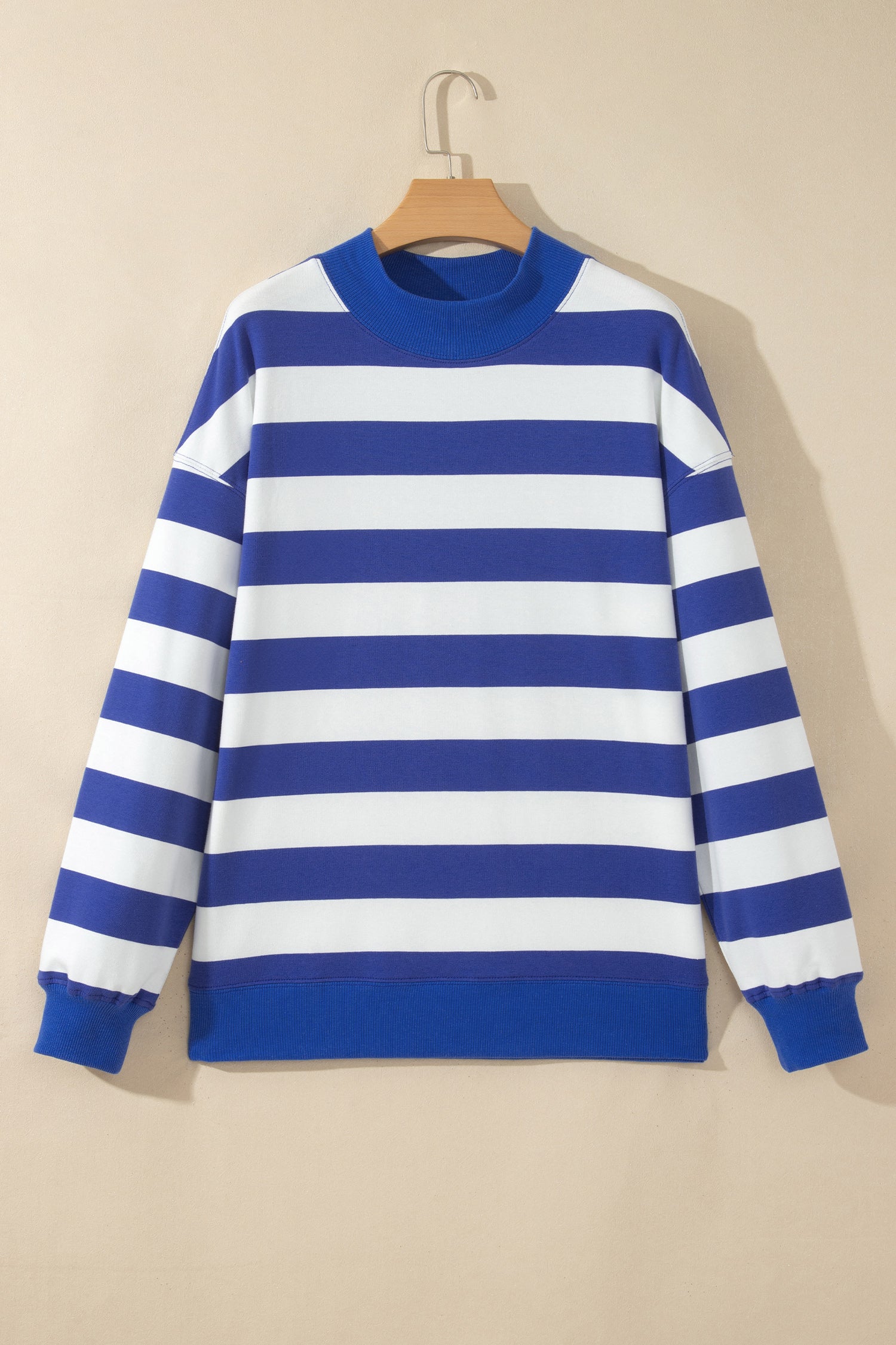 Brown Stripe Colorblock Mock Neck Relaxed Sweatshirt