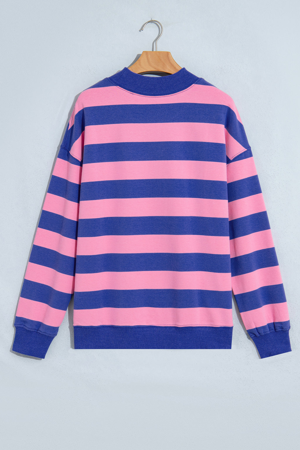 Brown Stripe Colorblock Mock Neck Relaxed Sweatshirt