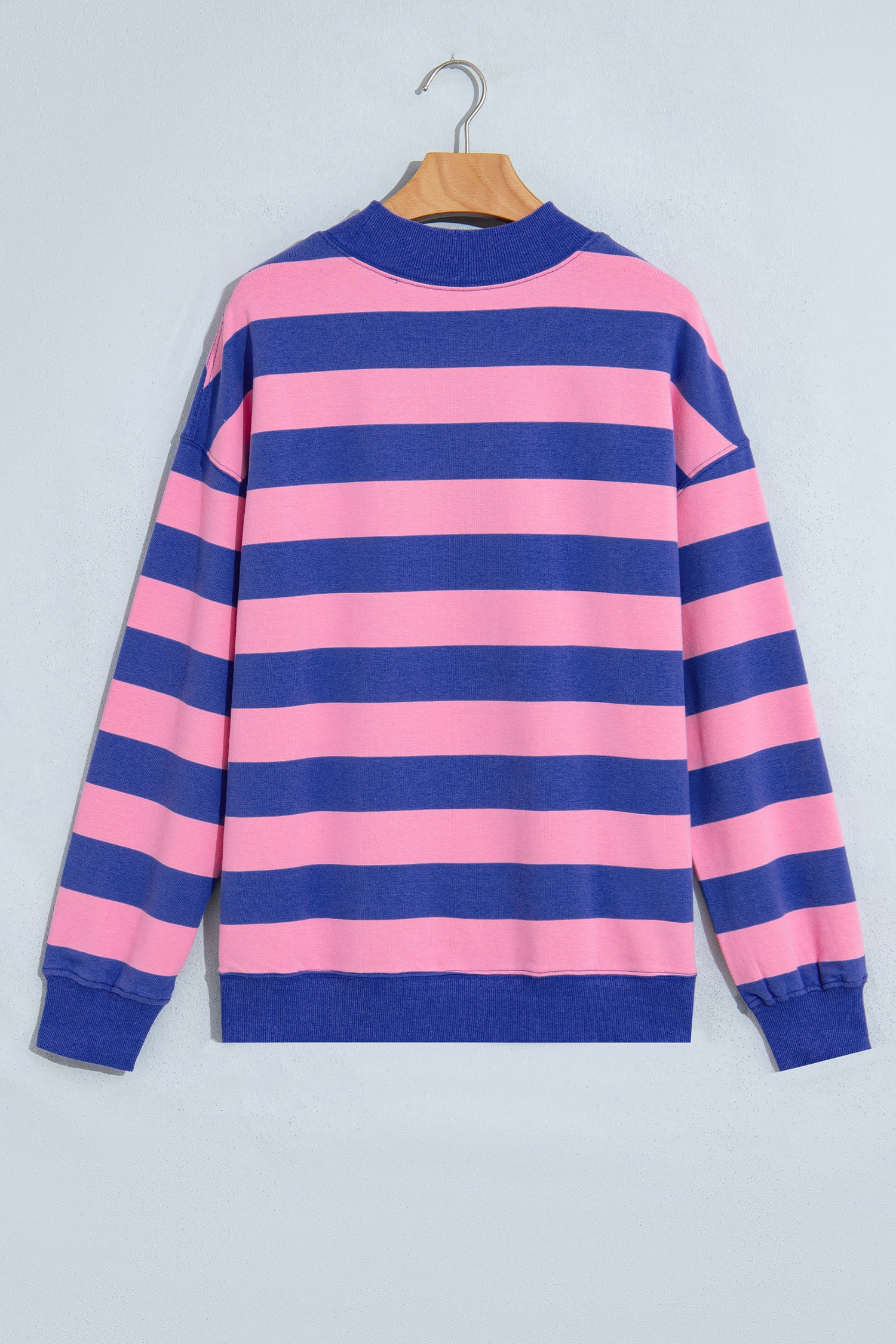 Brown Stripe Colorblock Mock Neck Relaxed Sweatshirt