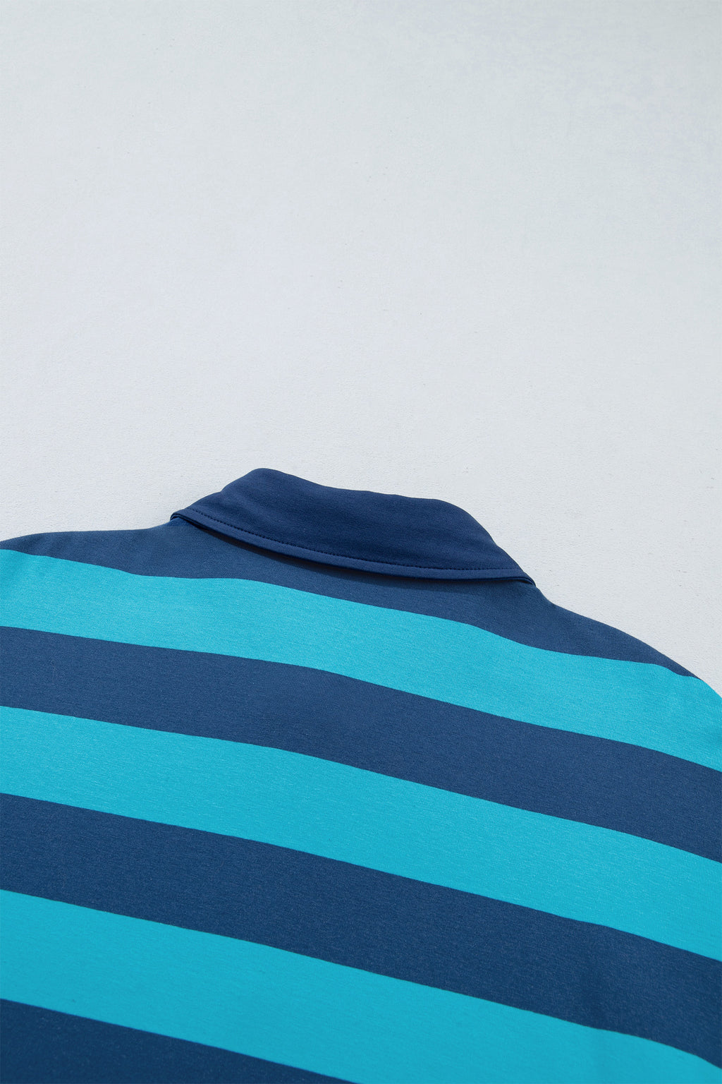 Blue Stripe Contrast Polo Collar Bracelet Sleeve Loose Top