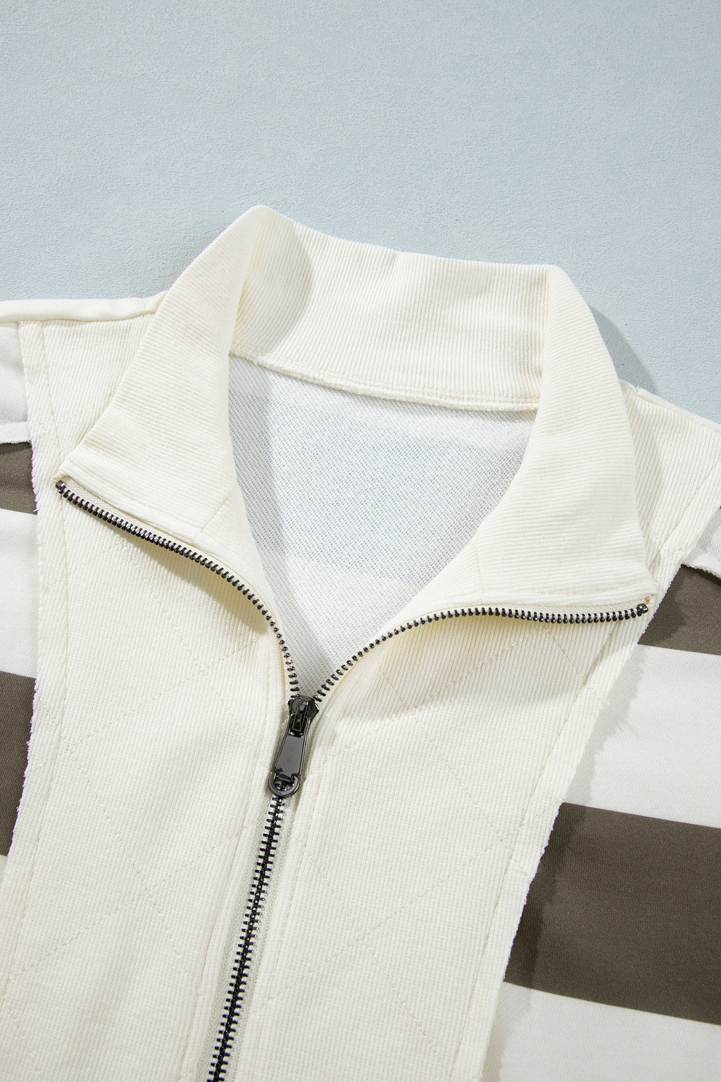 Green Stripe Plus Size Half Zipped Casual Sweatshirt