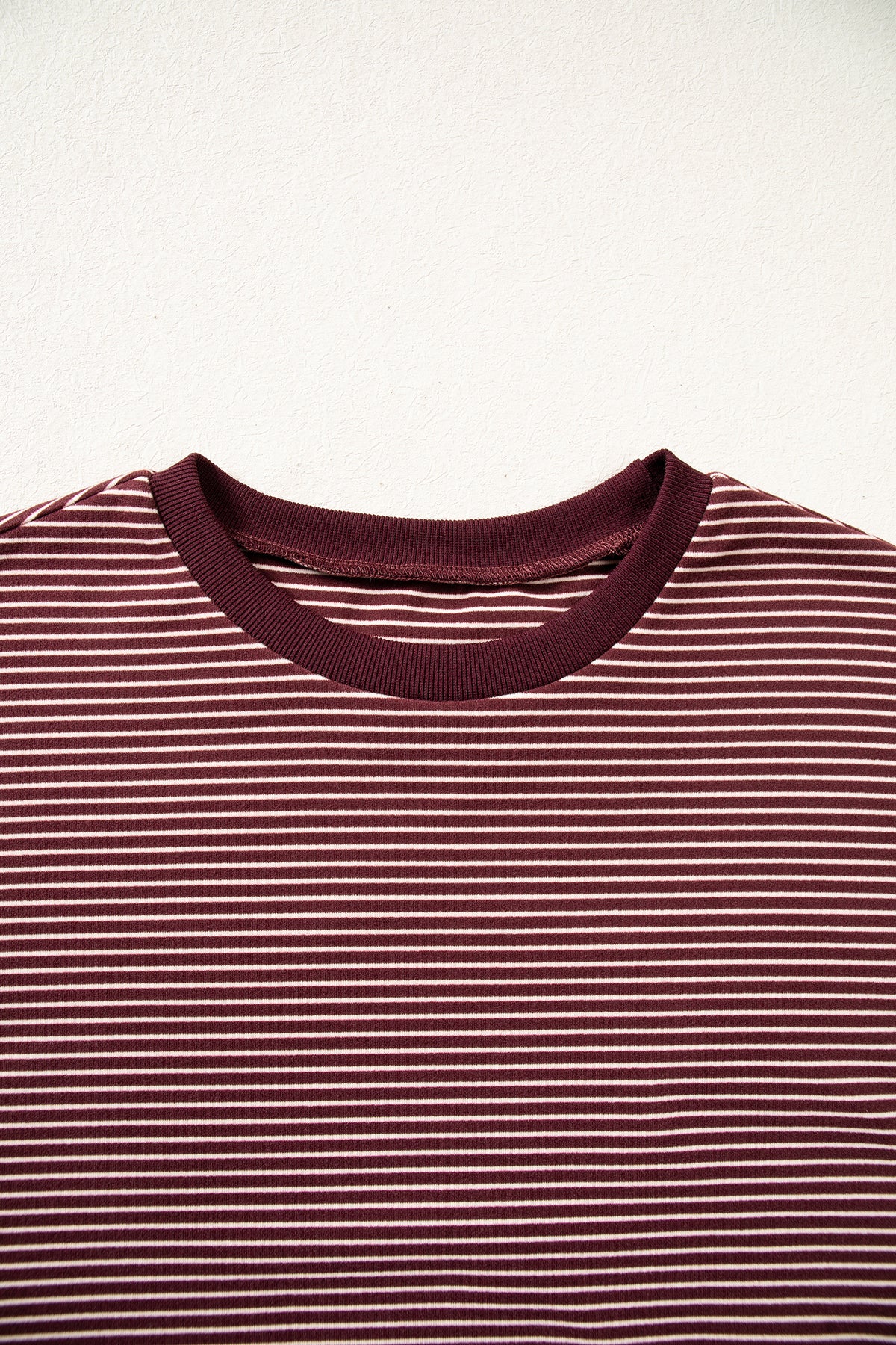 Brown Stripe Contrast Trim Round Neck Oversize Long Sleeve Top 2pcs Pant Set