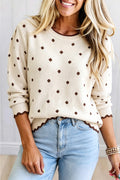 Coffee Round Neck Polka Dot Long Sleeve Casual Shift Sweater