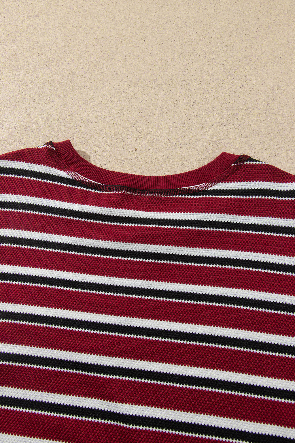 Red Stripe Dropped Shoulder Long Puff Sleeve Top