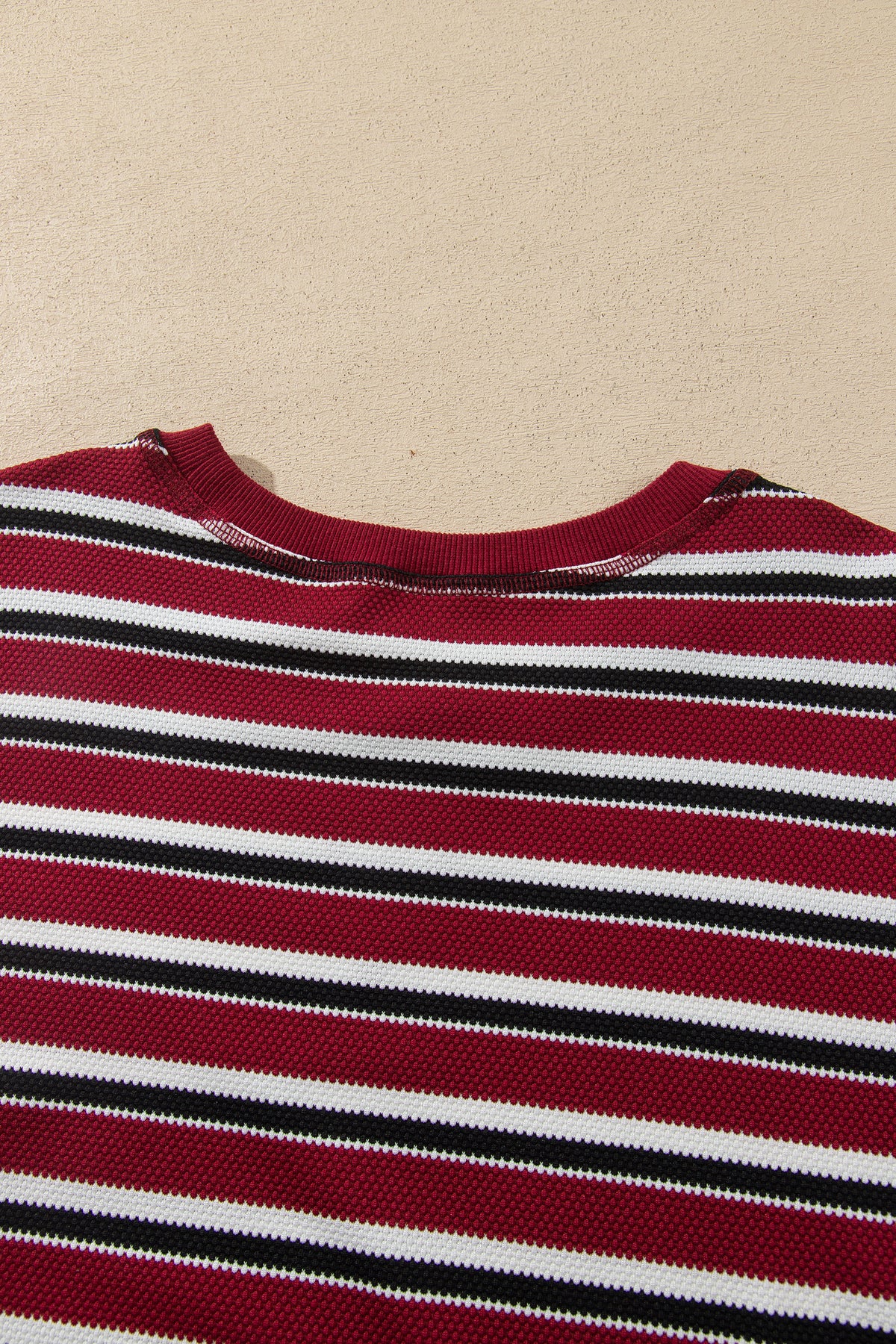 Red Stripe Dropped Shoulder Long Puff Sleeve Top