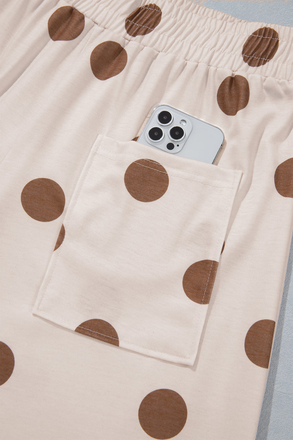 Khaki Polka Dot Wide Leg Elastic Waist Casual Pants