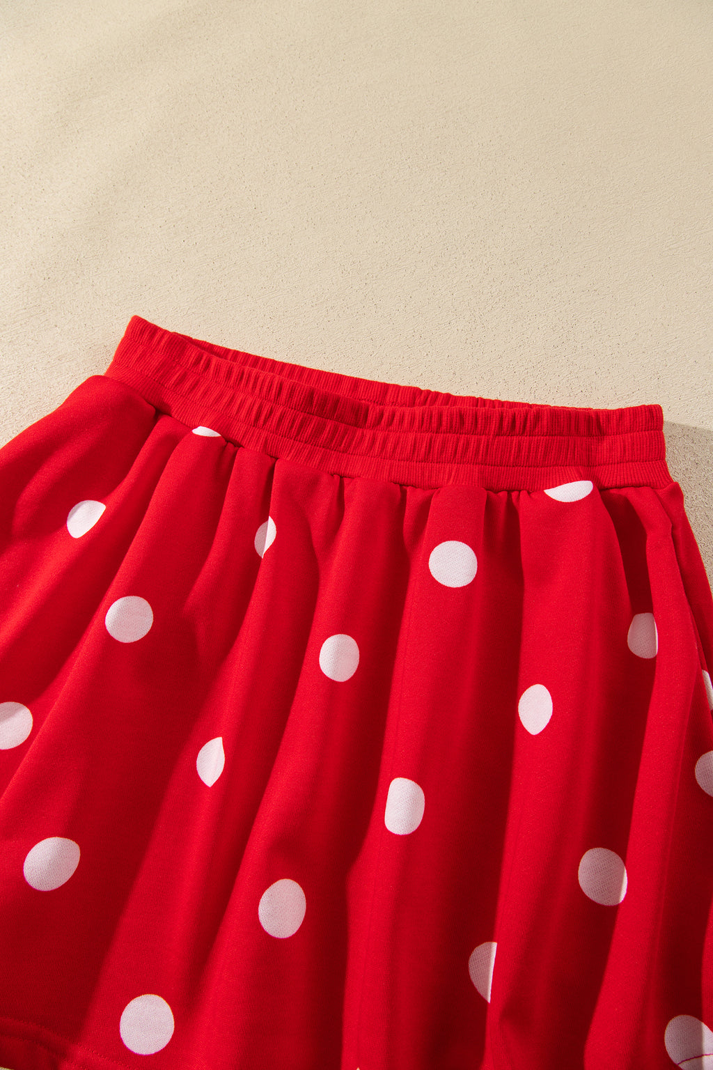 Red Polka Dot Raw Hem Relaxed Pullover Loose Skort Two Piece Set