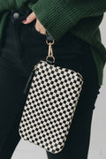 Color black Checkered Woven Clutch Wristlet PU Leather Large Size Patterned Wallet