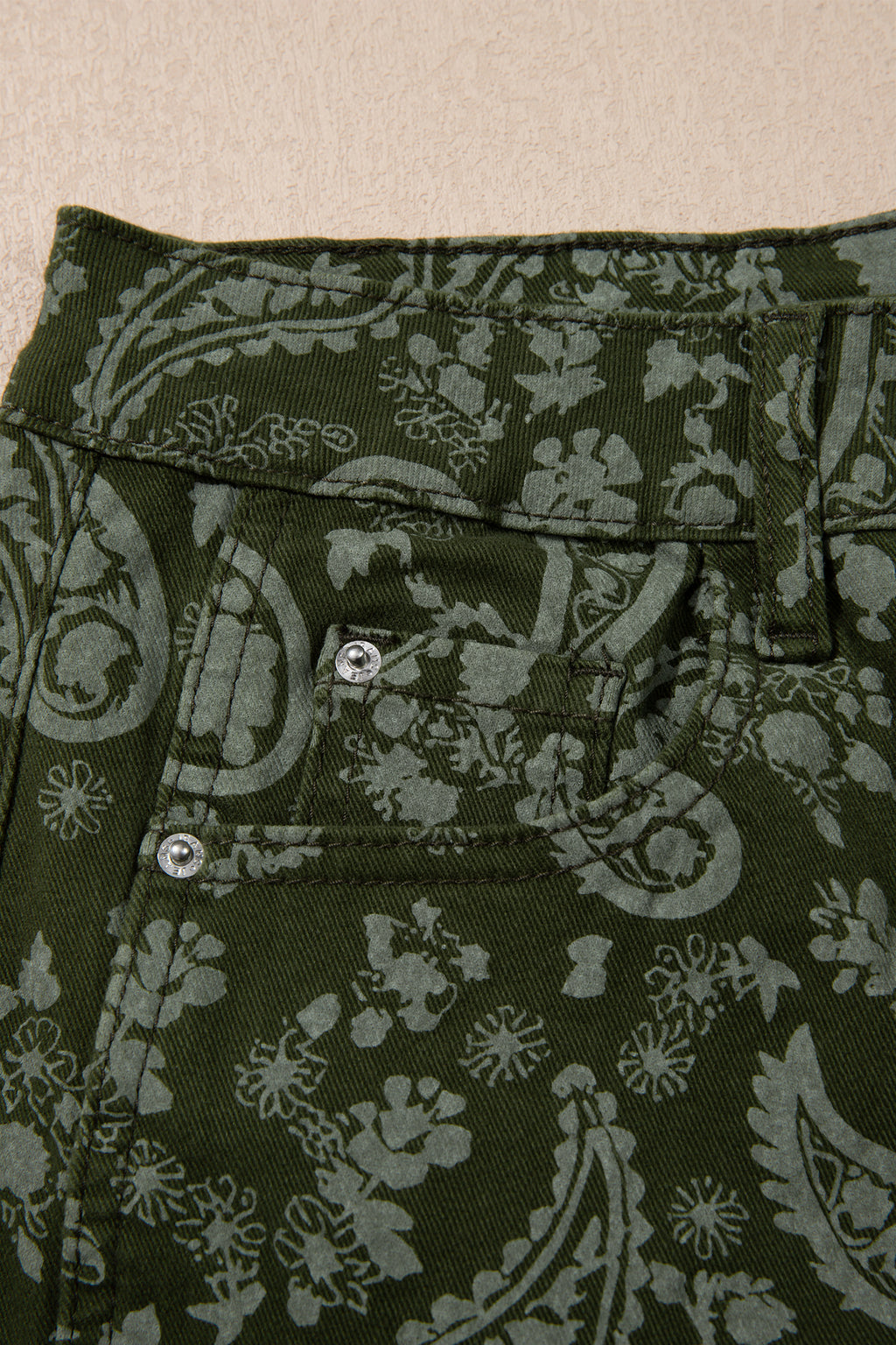 Green Paisley Print Harem Denim Pants