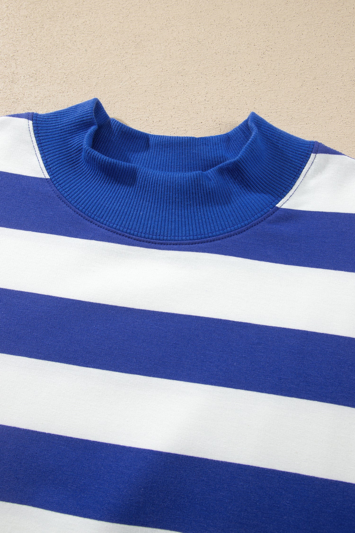 Brown Stripe Colorblock Mock Neck Relaxed Sweatshirt