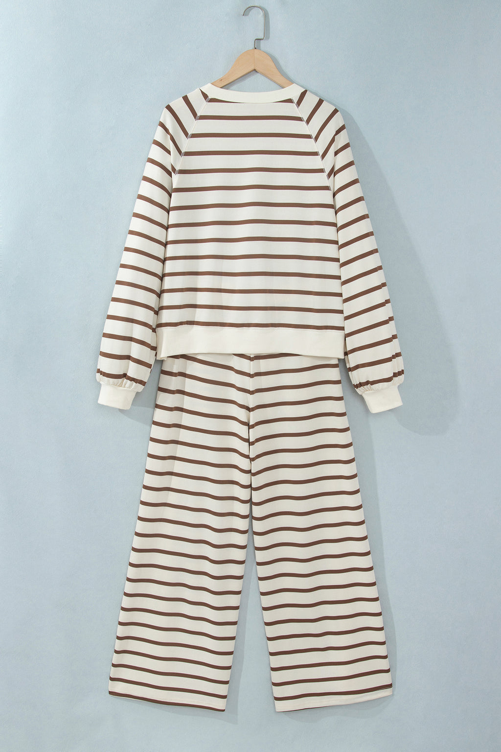 Khaki Stripe Relaxed Long Sleeve Top Color Block Detail Drawstring Pant Set